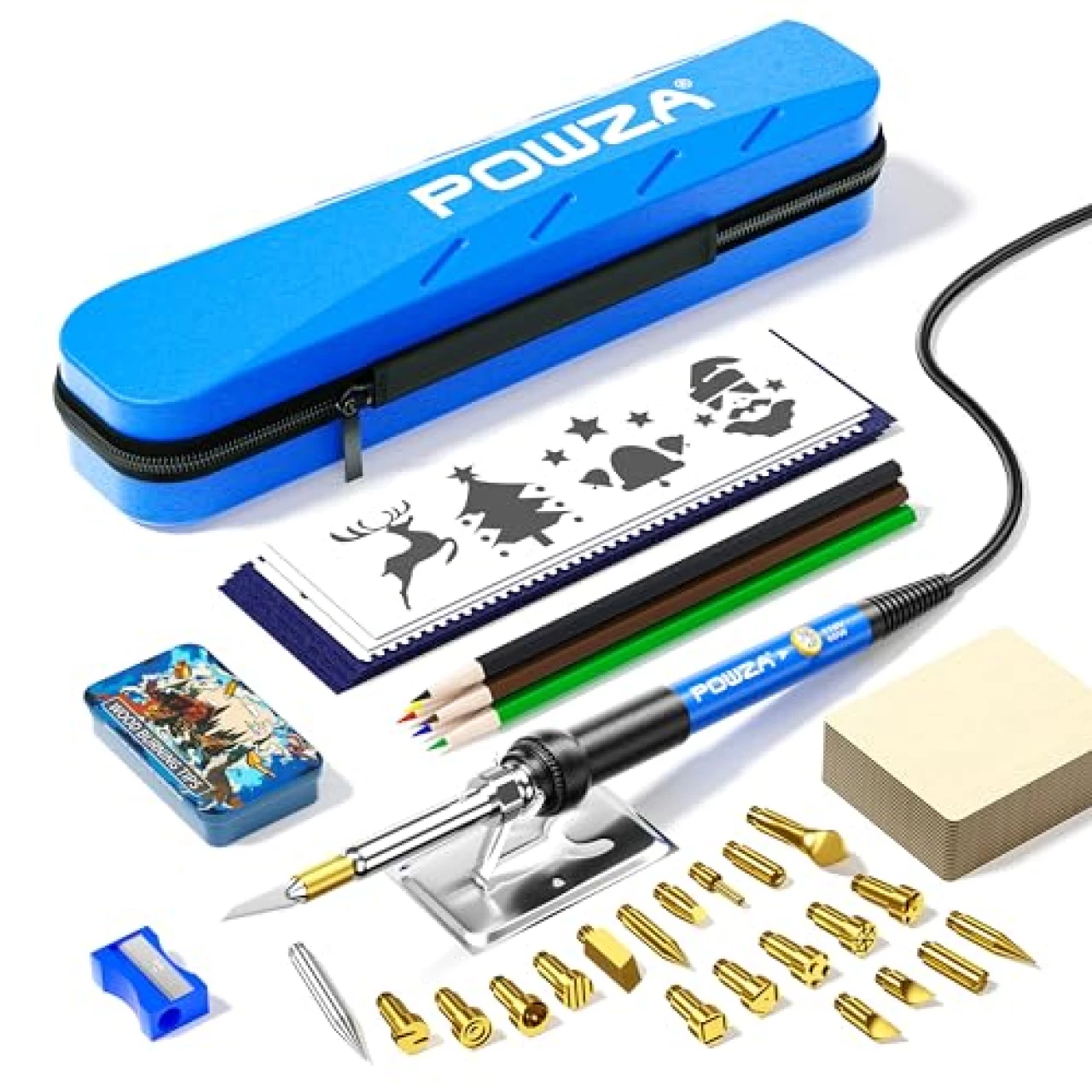 Powza, Corded Electric 72Pcs Wood Burning Kit for Beginners, Adjustable Professional wood burner pen Tool and Accessories, woodburning Embossing Carving