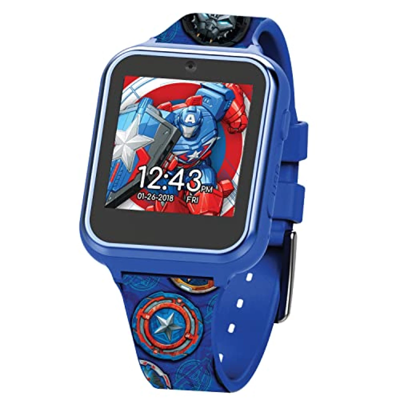 Accutime Marvel Captain America Kids Blue Interactive Educational Learning Touchscreen Smart Watch Toy for Boys, Girls, Toddlers - Selfie Cam, Learning Games, Calculator &amp; More (Model: AVM4013AZ)