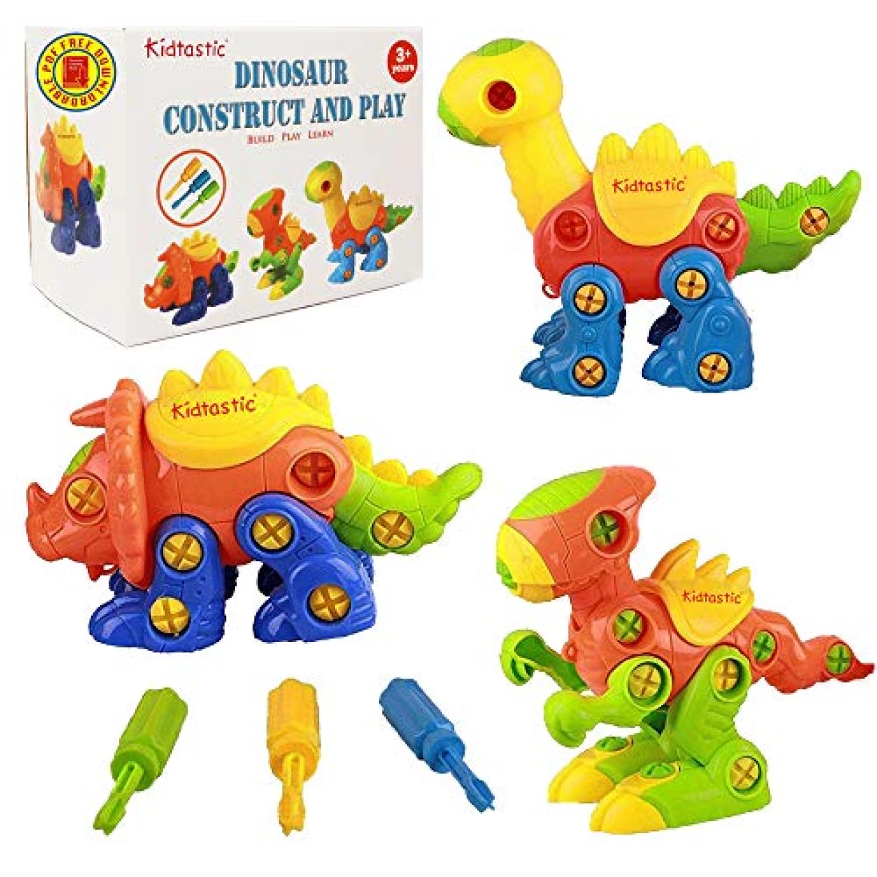 Kidtastic Dinosaur Toys, 106 pcs Take Apart Stem Learning Toys with Screwdriver, Ages 3-6 Year Kids Birthday Gift, Fun Construction for Boys and Girls - Build a Dinosaur, 3 yr Old Toddler Toys