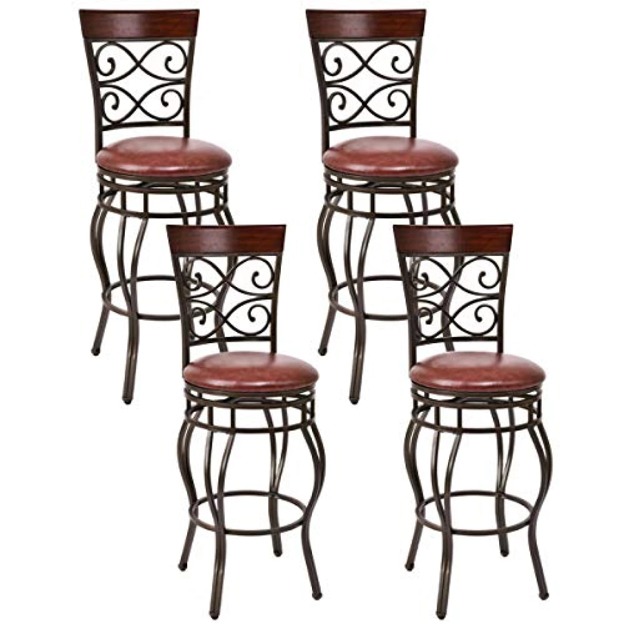 COSTWAY Bar Stools Set of 4, 360 Degree Swivel, 30&quot; Bar Height Bar stools, with Leather Padded Seat Bistro Dining Kitchen Pub Metal Vintage Chairs with Back (Set of 4)