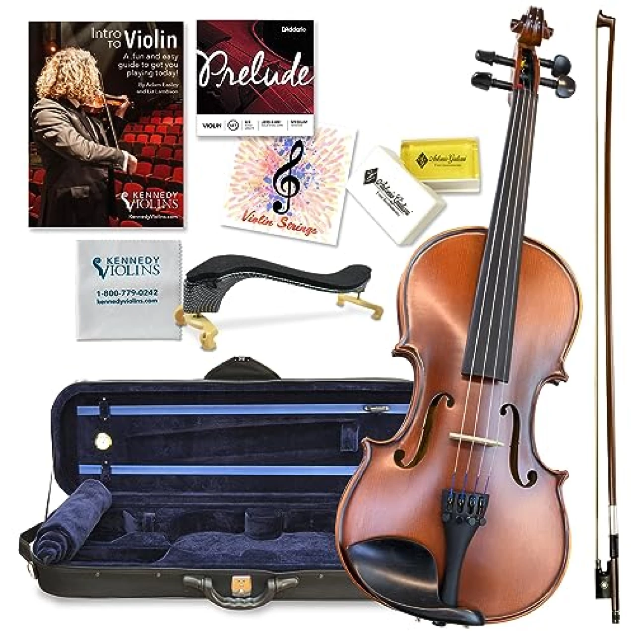 Antonio Giuliani Etude Violin Outfit 4/4 Full Size By Kennedy Violins - Carrying Case and Accessories Included - Solid Maple Wood and Ebony Fittings