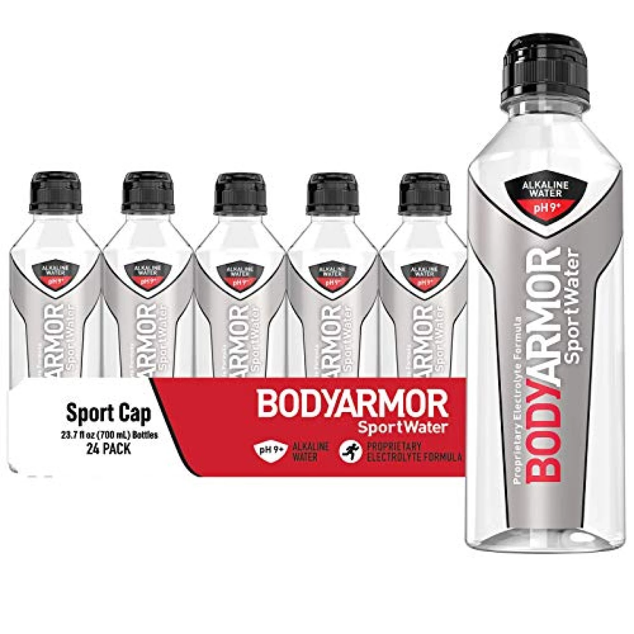 BODYARMOR SportWater Alkaline Water, Superior Hydration, High Alkaline Water pH 9+, Electrolytes, Perfect for your Active Lifestyle, 700mL Sport Cap (Pack of 24)