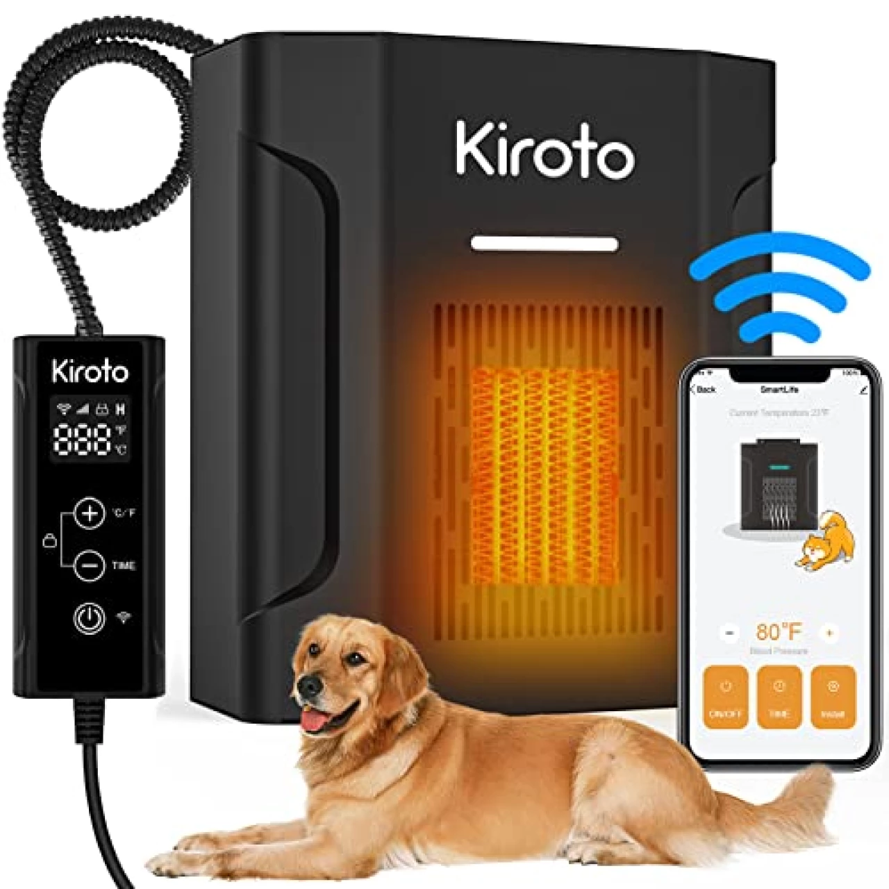 Dog House Heater for Outside with Thermostat&amp; WIFI, Chicken Coop Heaters with APP Remote Control Heated Insulated Kennel, 300Watt Pet Safe Winter for Outdoor with Adjustable Temperature &amp;Timer