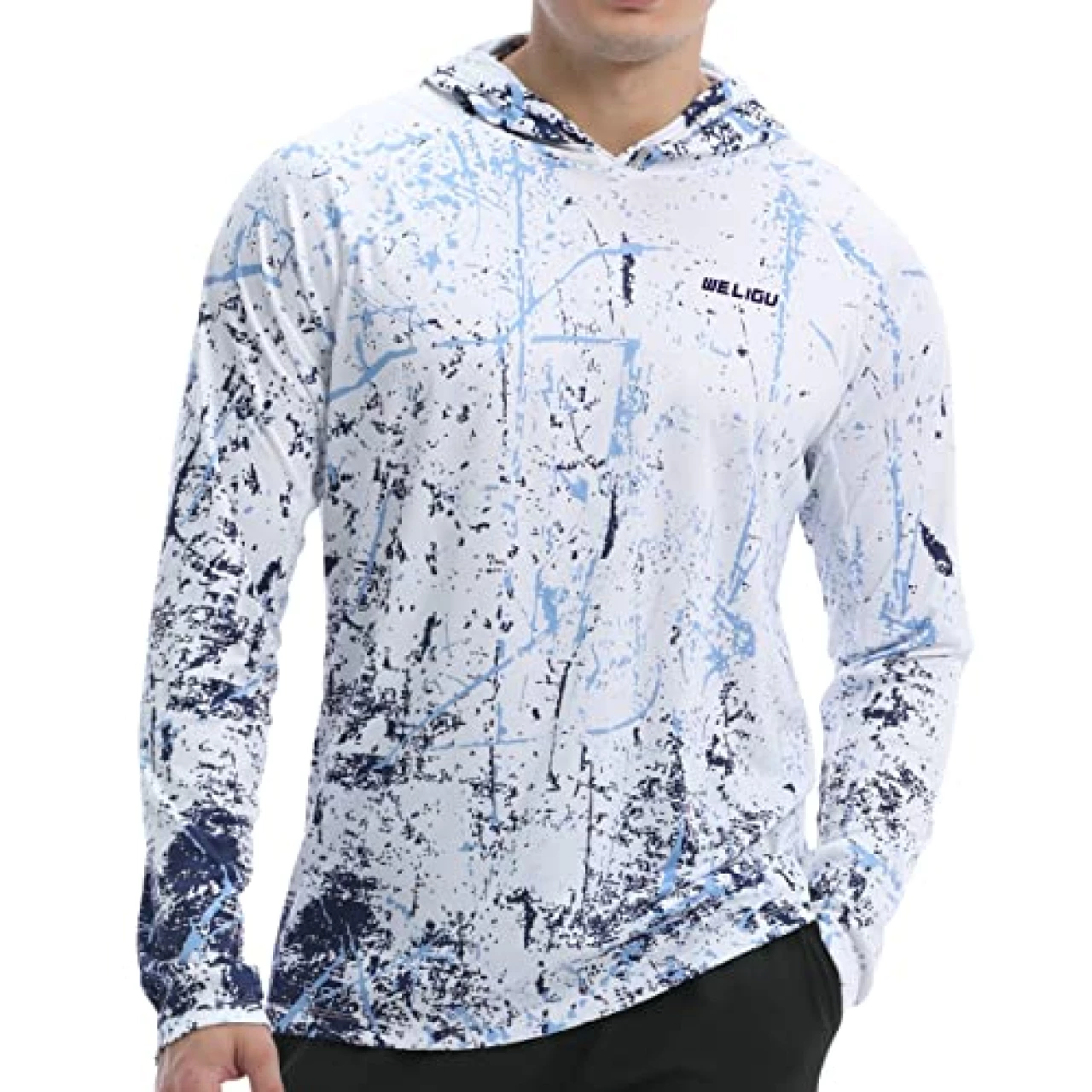 Men&rsquo;s UPF 50+ Sun Protection Hoodie Shirt Long Sleeve SPF Fishing Outdoor UV Hiking Shirts Lightweight White Large