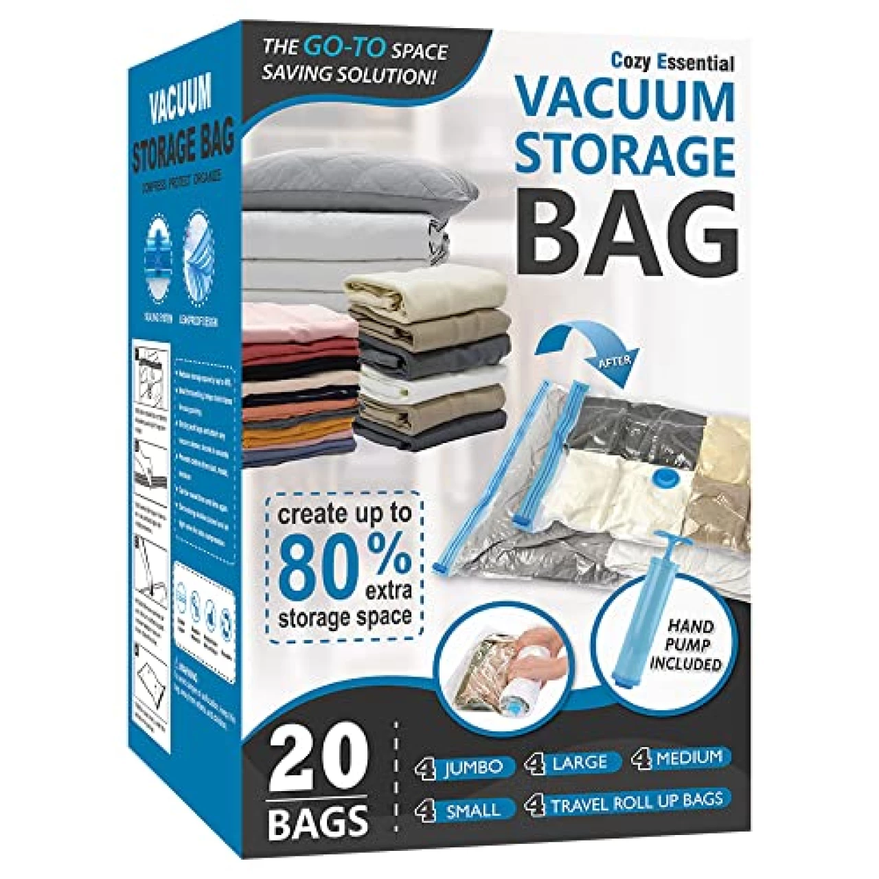 20 Pack Vacuum Storage Bags, Space Saver Bags (4 Jumbo/4 Large/4 Medium/4 Small/4 Roll) Compression