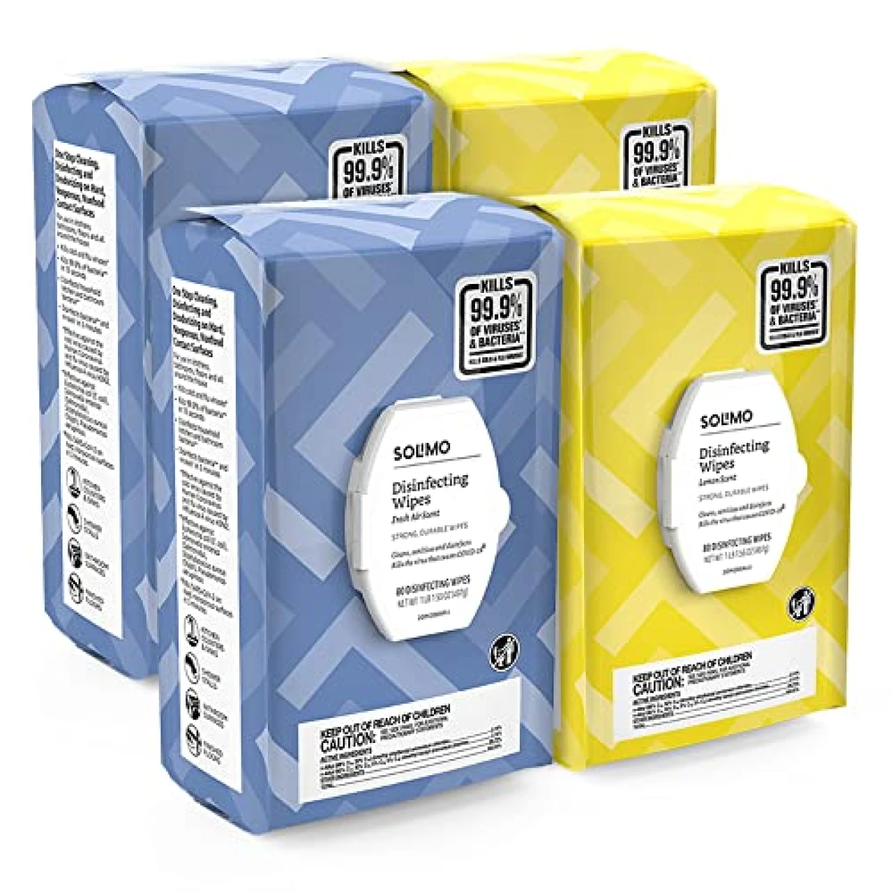 Amazon Brand - Solimo Disinfecting Wipes, Lemon &amp; Fresh Air Scent, 320 Count (4 Packs)