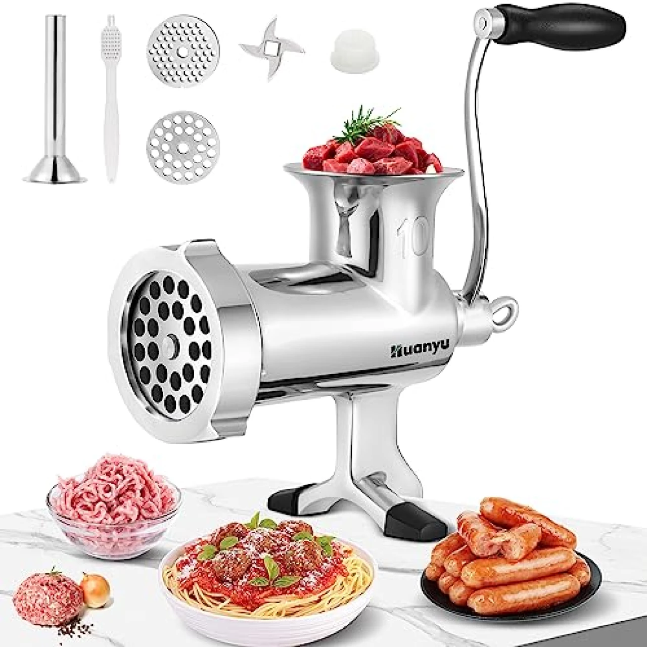 Huanyu Meat Grinder Manual Stainless Steel Meat Mincer Sausage Stuffer Filler Handheld Meat Ginding Machine