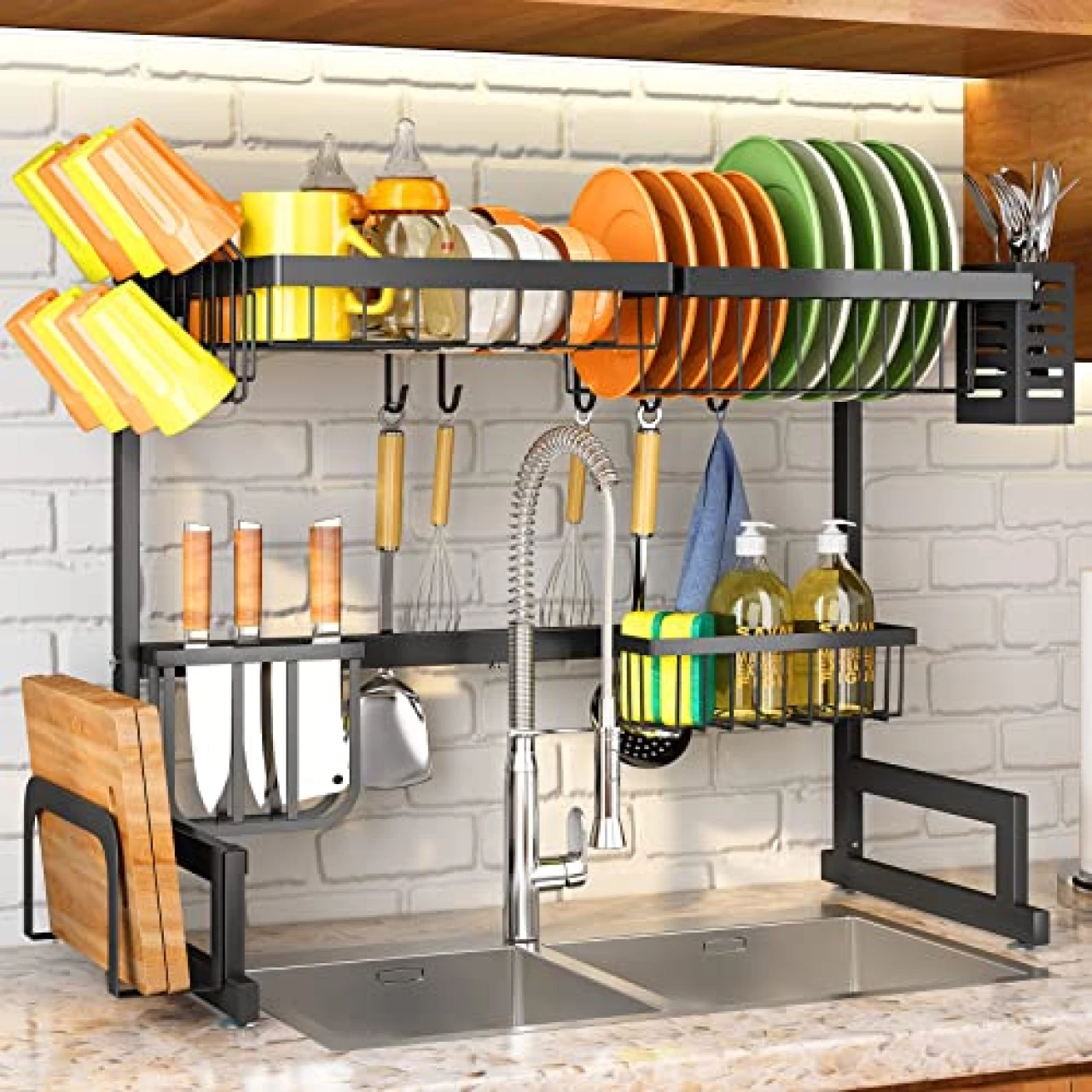 Over The Sink Dish Drying Rack, Adjustable (26.8&quot; to 34.6&quot;) Large Dish Drying Rack for Kitchen