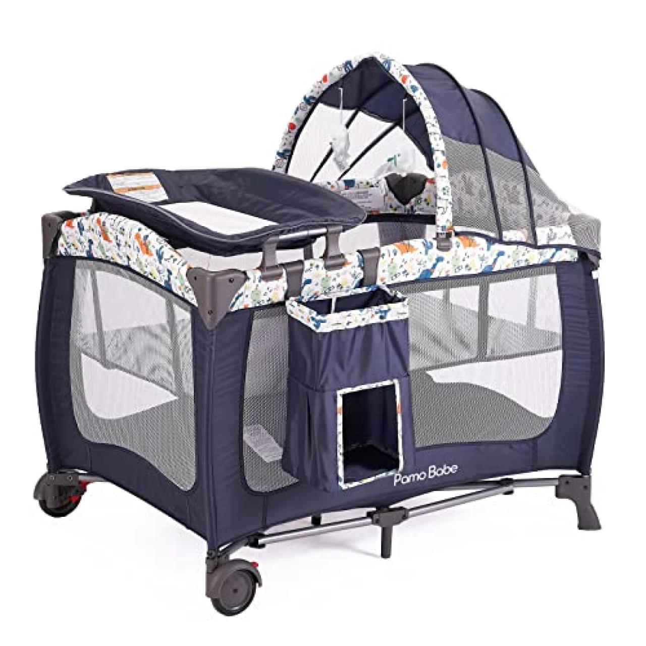 Pamo Babe Portable Baby Nursery Center Play Yard with Wheels(Navy Blue)