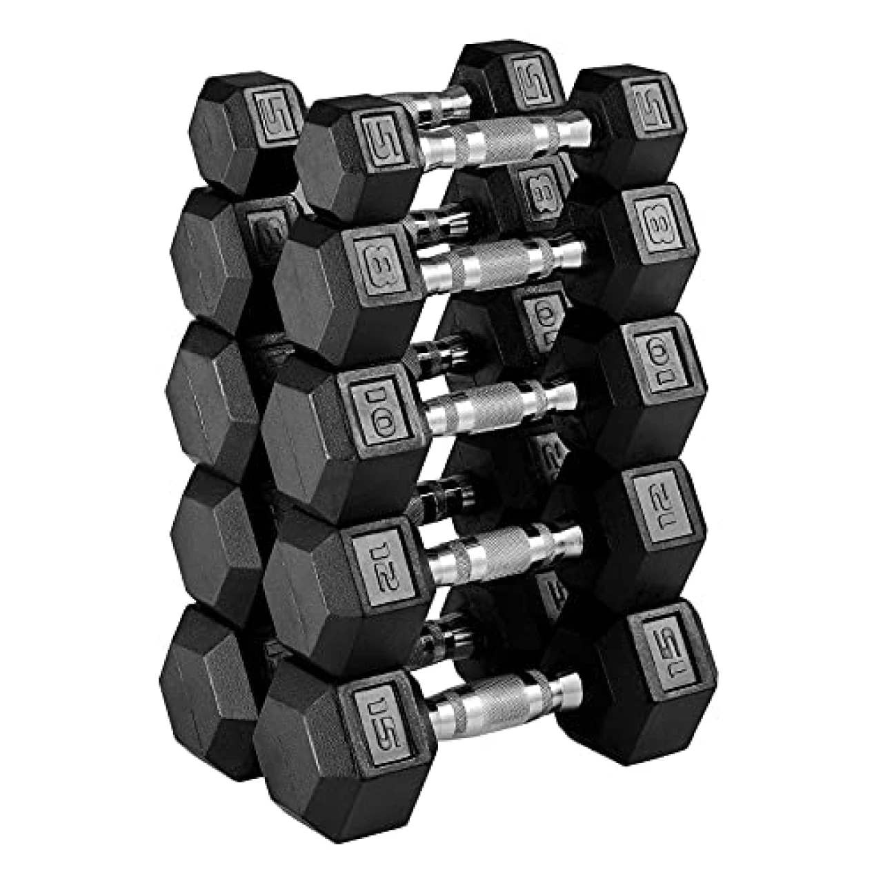 papababe Dumbbell Set Rubber Encased Hex Dumbbell Free Weights Home Weight Set (A Pair of 5 8 10 12 15 LB Dumbbell NO Rack)