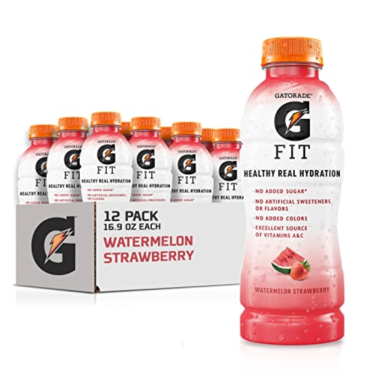 Gatorade Fit Electrolyte Beverage, Healthy Real Hydration, Watermelon Strawberry, 16.9.oz Bottles (12 Pack)