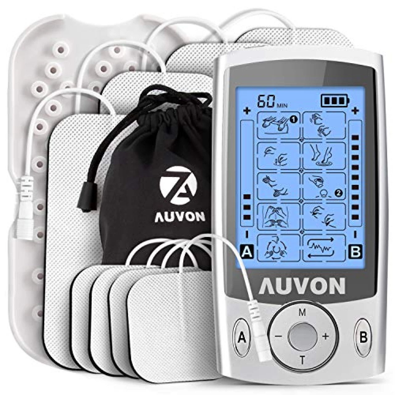 AUVON Dual Channel TENS Unit Muscle Stimulator Machine with 20 Modes, 2&quot; and 2&quot;x4&quot; TENS Unit Electrode Pads