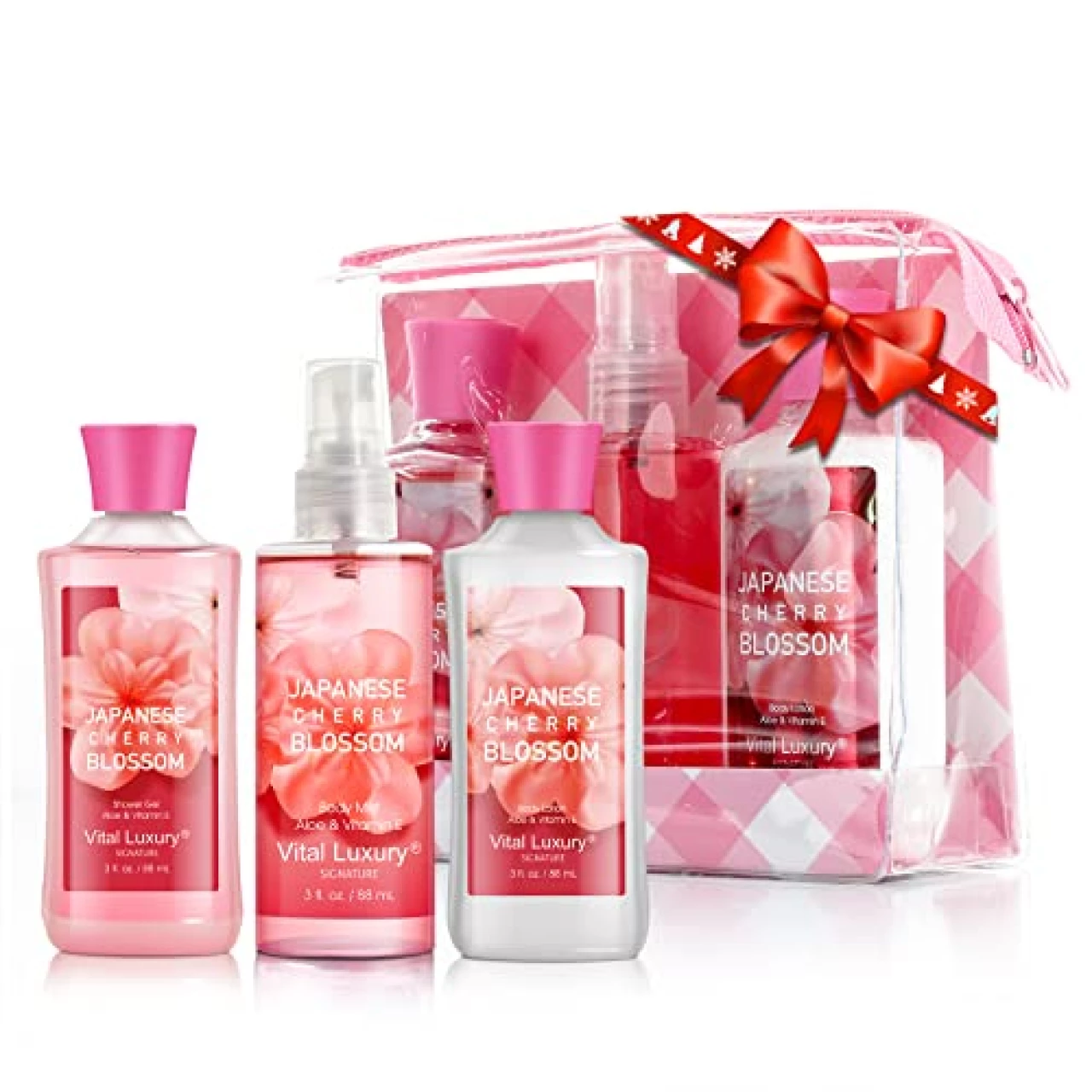 Vital Luxury Bath &amp; Body Care Travel Set - Home Spa Set with Body Lotion, Shower Gel and Fragrance Mist, Valentines Day Gifts for Her and Him(Japanese Cherry Blossom)