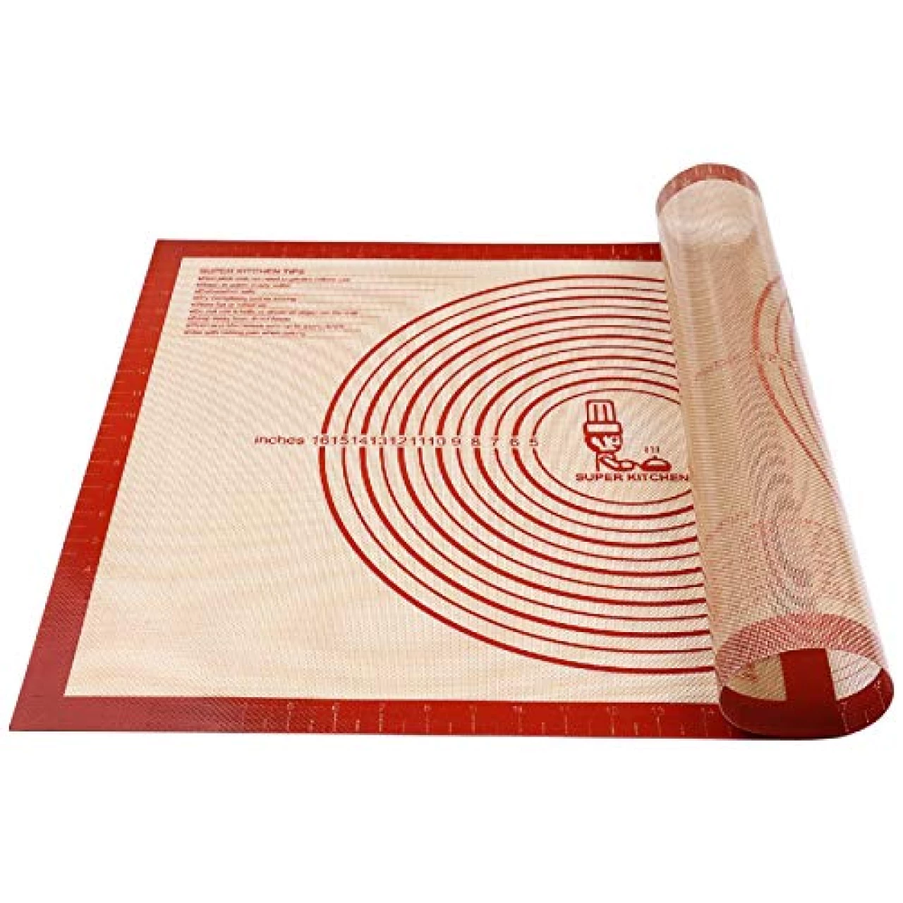 Non-slip Pastry Mat Extra Large with Measurements 28&rsquo;&lsquo;By 20&rsquo;&rsquo; for Silicone Baking/ Counter Mat, Dough Rolling Mat,Oven Liner,Fondant/Pie Crust Mat By Folksy Super Kitchen Red