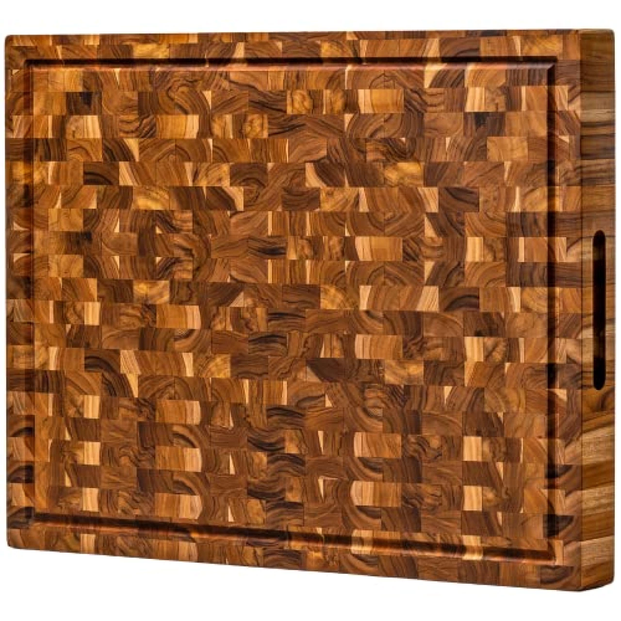 XXL End Grain Butcher Block Cutting Board [2&quot; Thick]. Made of Teak Wood and Conditioned with Beeswax, Linseed Oil &amp; Lemon Oil. 24&quot; x 18&quot; Chopping Board by Ziruma.