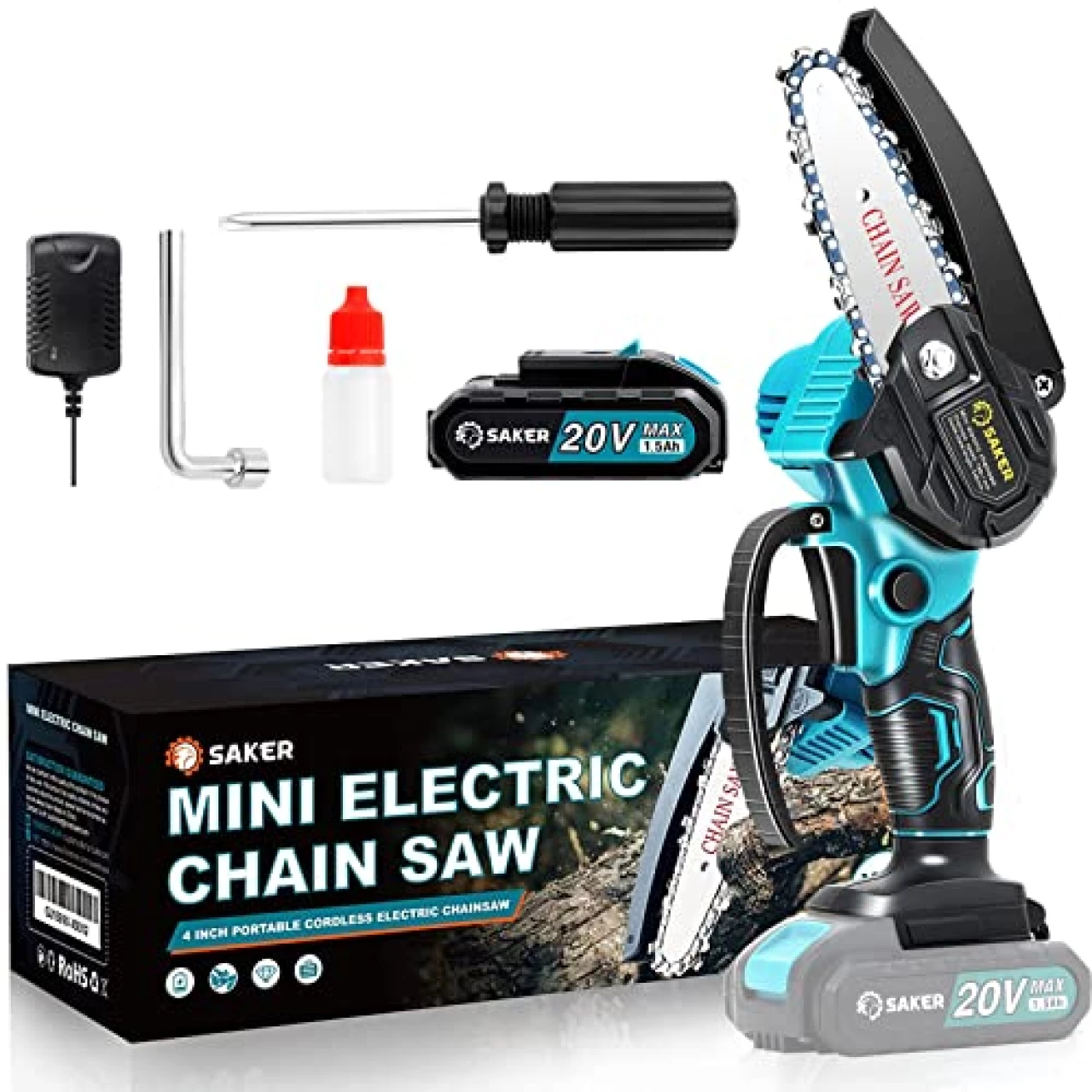 Saker Mini Chainsaw, Portable Electric Chainsaw Cordless