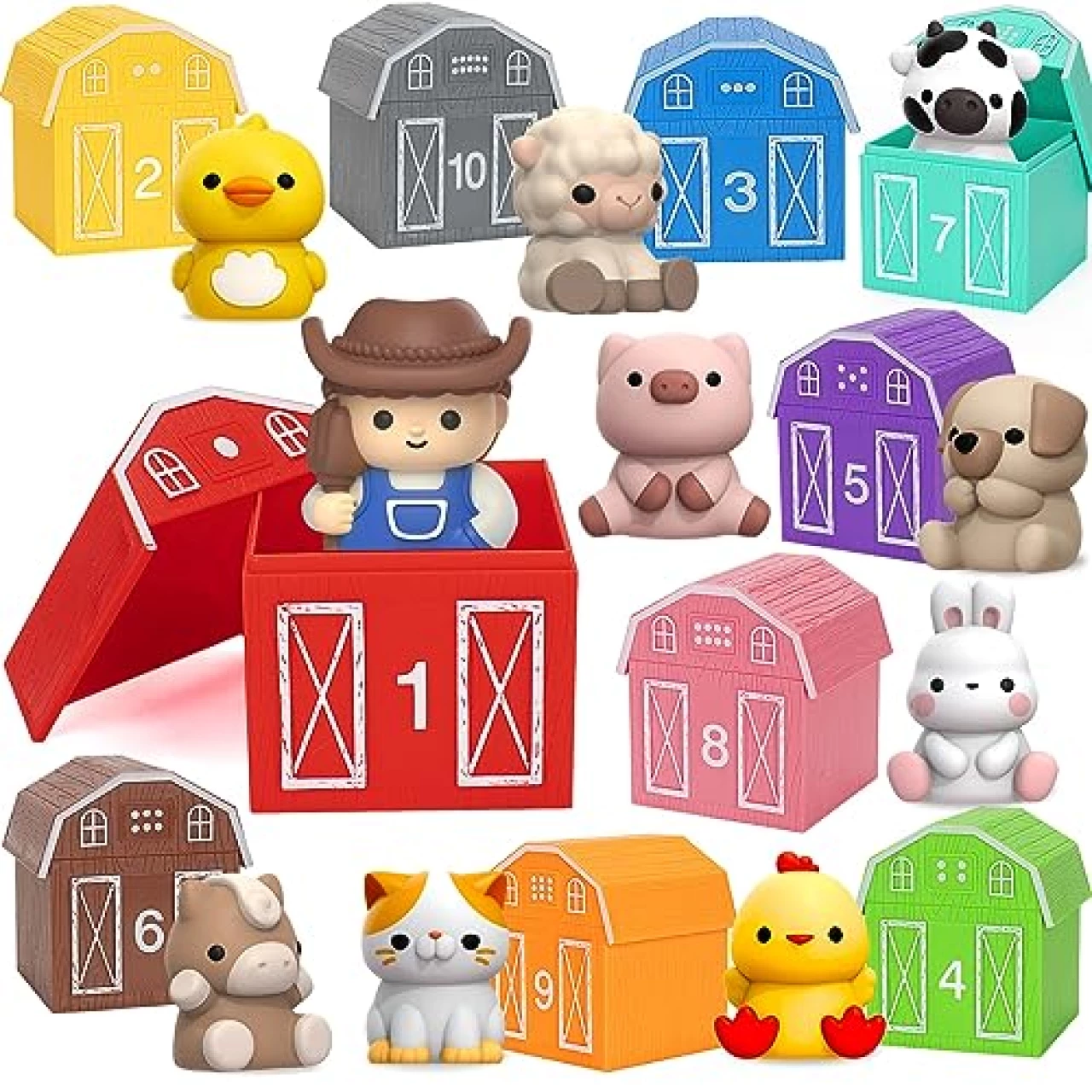 Learning Toys for 1,2,3 Year Old Toddlers, 20Pcs Farm Animals Barn Toy Montessori Counting, Matching &amp; Sorting Fine Motor Games, Christmas Birthday Easter Gift for Baby Boys Girls Age 12-18 Months