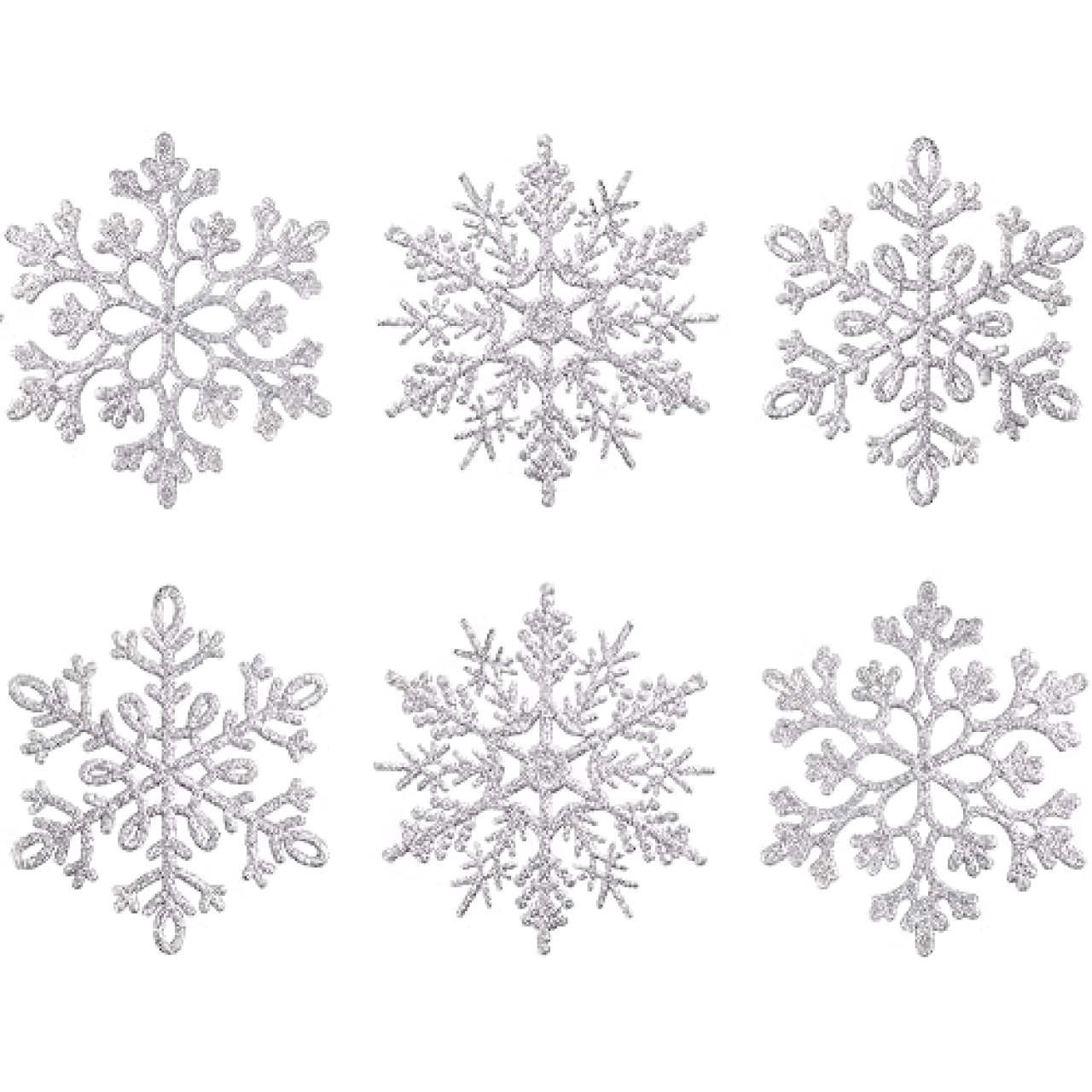 XmasExp 150mm/6inch Large Glitter Snowflake Ornaments Set Christmas Tree Hanging Plastic Decoration for Xmas Party Wedding Anniversary Window Door Home Accessories (20pcs,Silver)