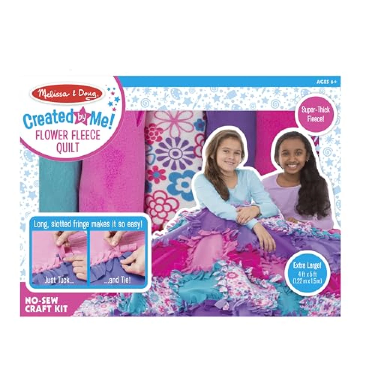 Melissa &amp; Doug Created by Me! Flower Fleece Quilt No-Sew Craft Kit (48 squares, 4 x 5 feet)