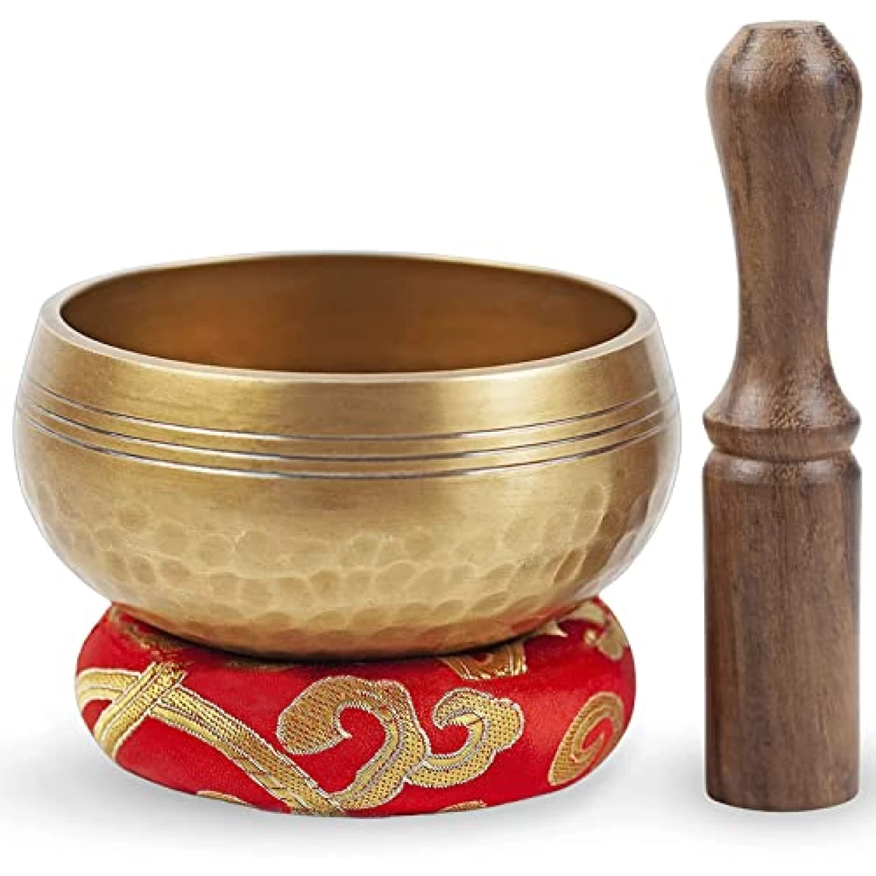 Tibetan Singing Bowl Set - Bronze Style - Easy To Play - Authentic Handcrafted Mindfulness Meditation Holistic Sound 7 Chakra Healing Gift by Himalayan Bazaar (3 Inch, Gold)