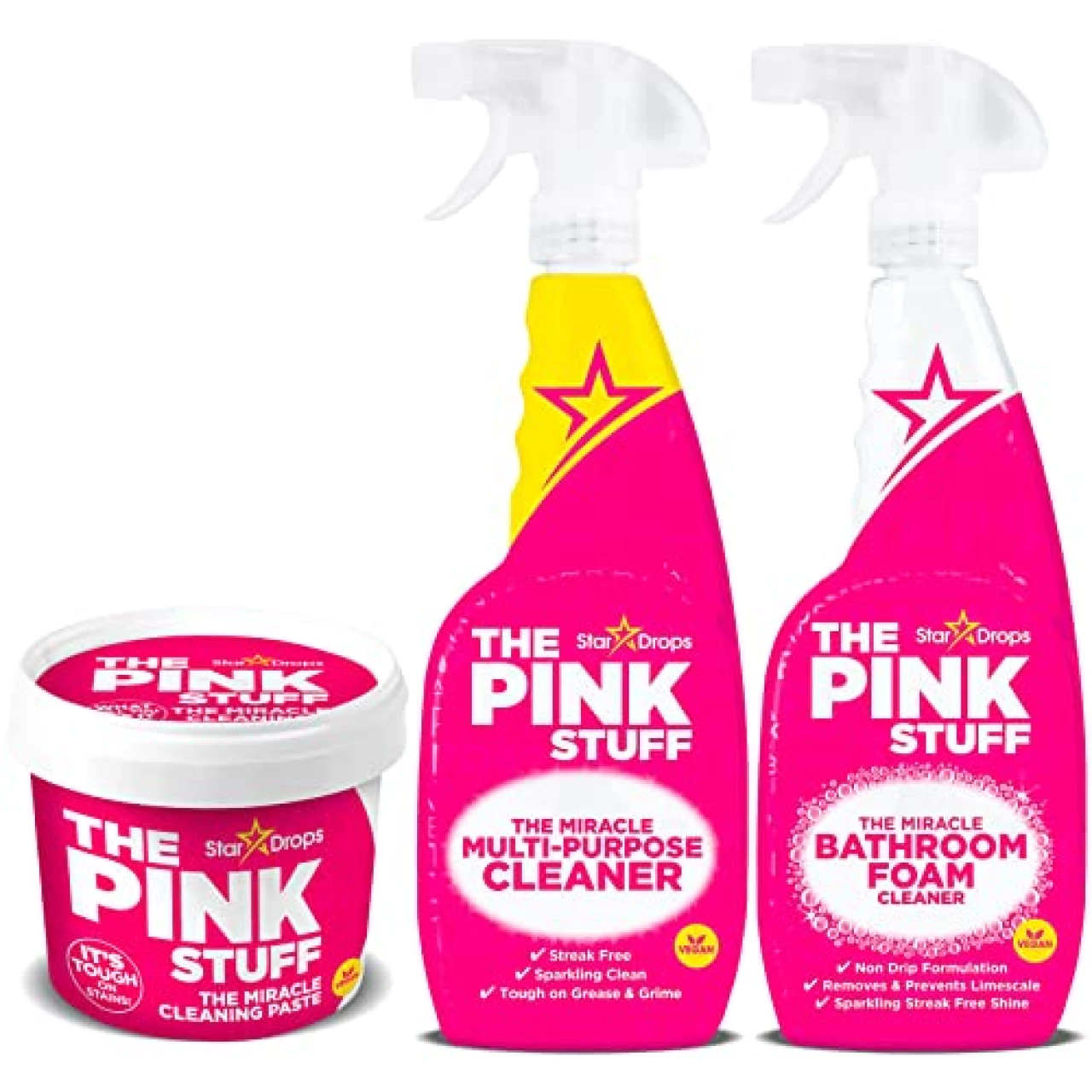 Stardrops - The Pink Stuff - The Miracle Cleaning Paste, Multi-Purpose Spray, And Bathroom Foam 3-Pack Bundle