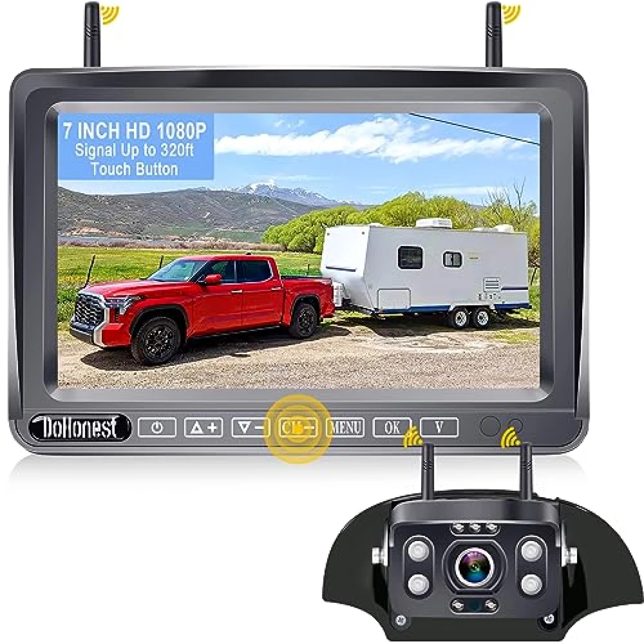 DoHonest RV Backup Camera Wireless Easy Install: Plug&amp;Play for Furrion Pre-Wired System Travel Trailer Rear View Camera 7&quot; Touch Key Recording Monitor Clear Night Vision for Fifth Wheel/Camper -S21