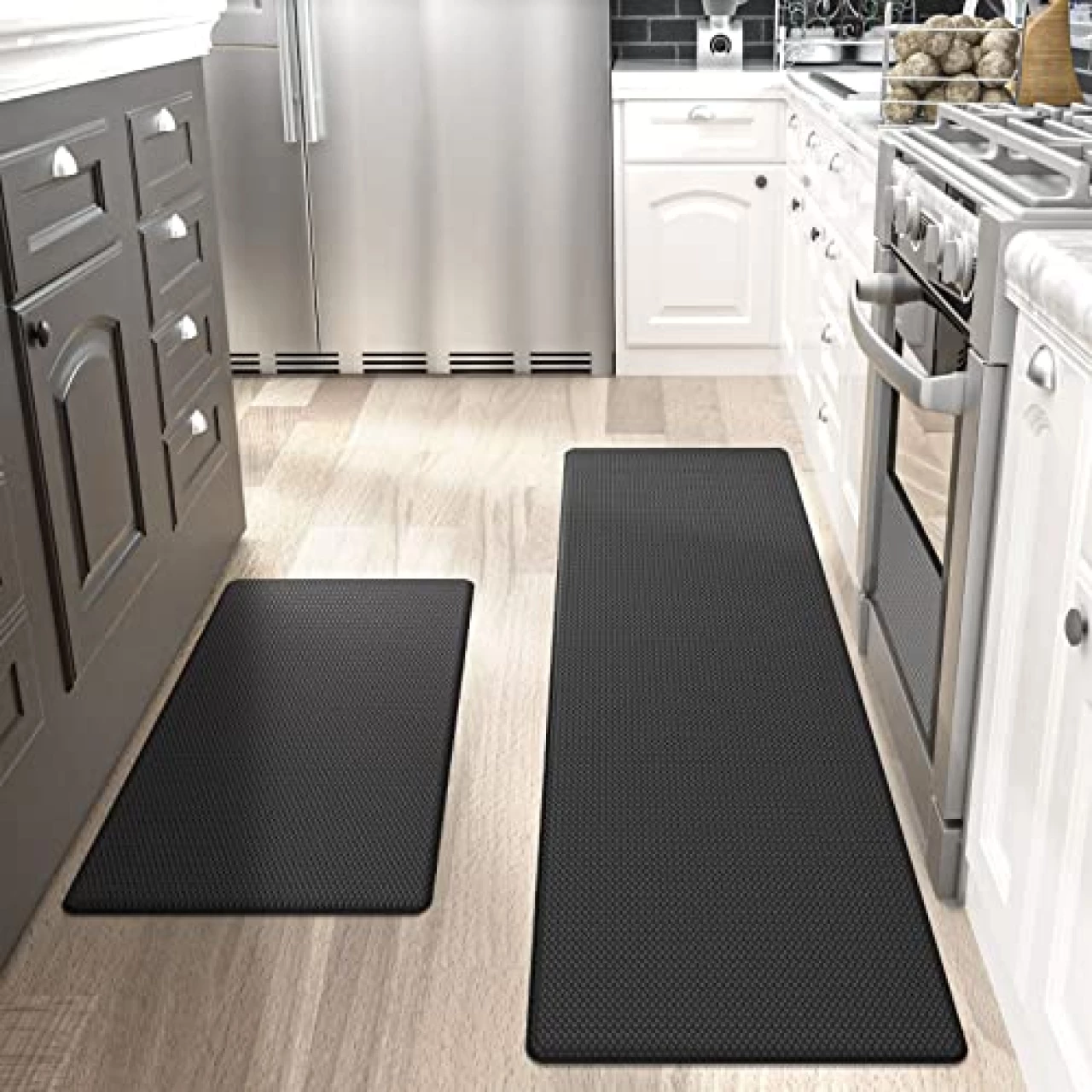 DEXI Kitchen Rugs Cushioned Anti Fatigue Comfort Floor Standing Runner Mat Set of 2,17&quot;x29&quot;+17&quot;x59&quot;, Black