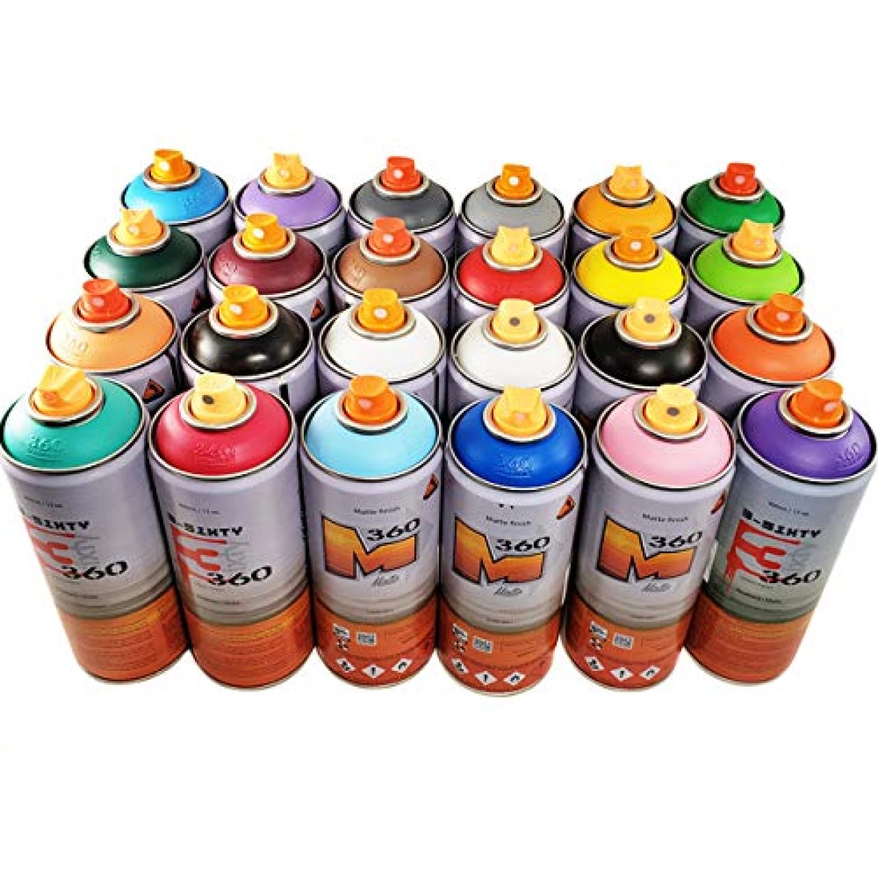 3-Sixty 360 400ml Matte Finish Main Colors Set of 24 Graffiti Street Art Mural Spray Paint