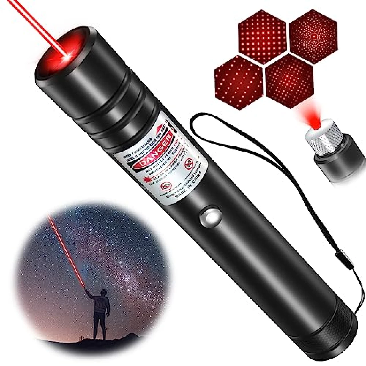 MIPREZT Rechargeable Red Laser Pointer High Power, Long Range Laser Pointer Beam Pen, Strong Lazer Pointer with Star Cap, Red Laser Light for Dogs Cats Outdoor Hunting Meeting Teaching-Black