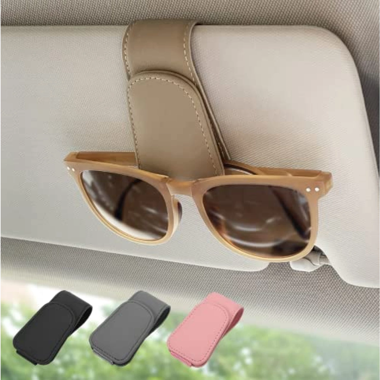 Ompellus Magnetic Leather Sunglass Holder, Eyeglass Hanger Clip for Car Sun Visor