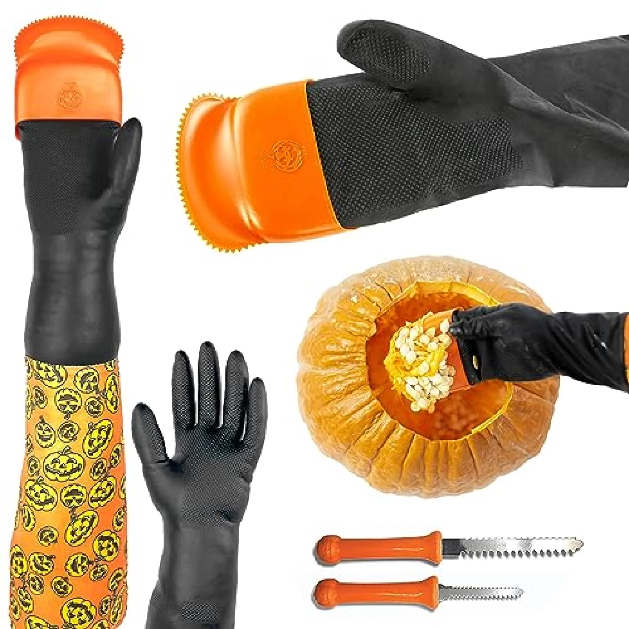 Halloween Moments Pumpkin Scraper Glove – As Seen On Shark Tank - Mess Free and Fun Pumpkin Carving Kit – Carve and Clean Jack-O-Lantern Guts with Ease and Zero Mess on Your Hands!