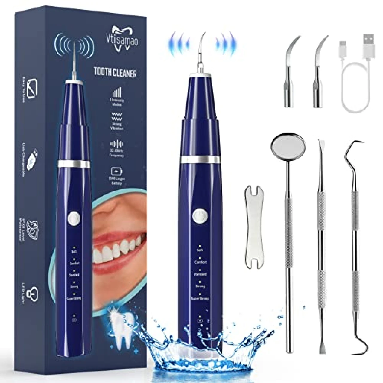 Plaque/Tartar Remover for Teeth, Dental Calculus Remover Teeth Cleaning Kit with LED Light &amp; 5 Adjustable Modes