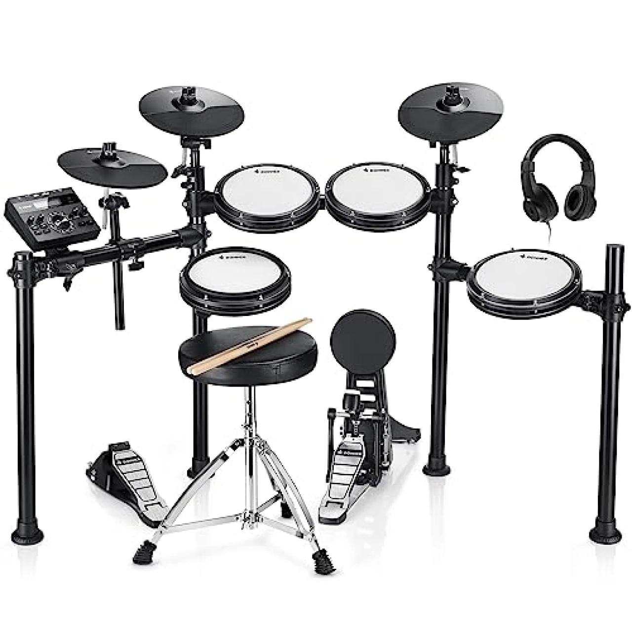 Donner DED-200 Electric Kit Electronic with Mesh Head 8 Piece, Drum Throne, Sticks Headphone and Audio Cable Included, More Stable Iron Metal Support Set