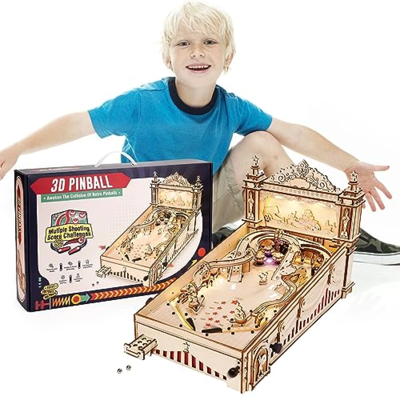 Unique Gift for Men/Dad/Teens, ROBOTIME 3D Puzzle Wooden Pinball Machine Model