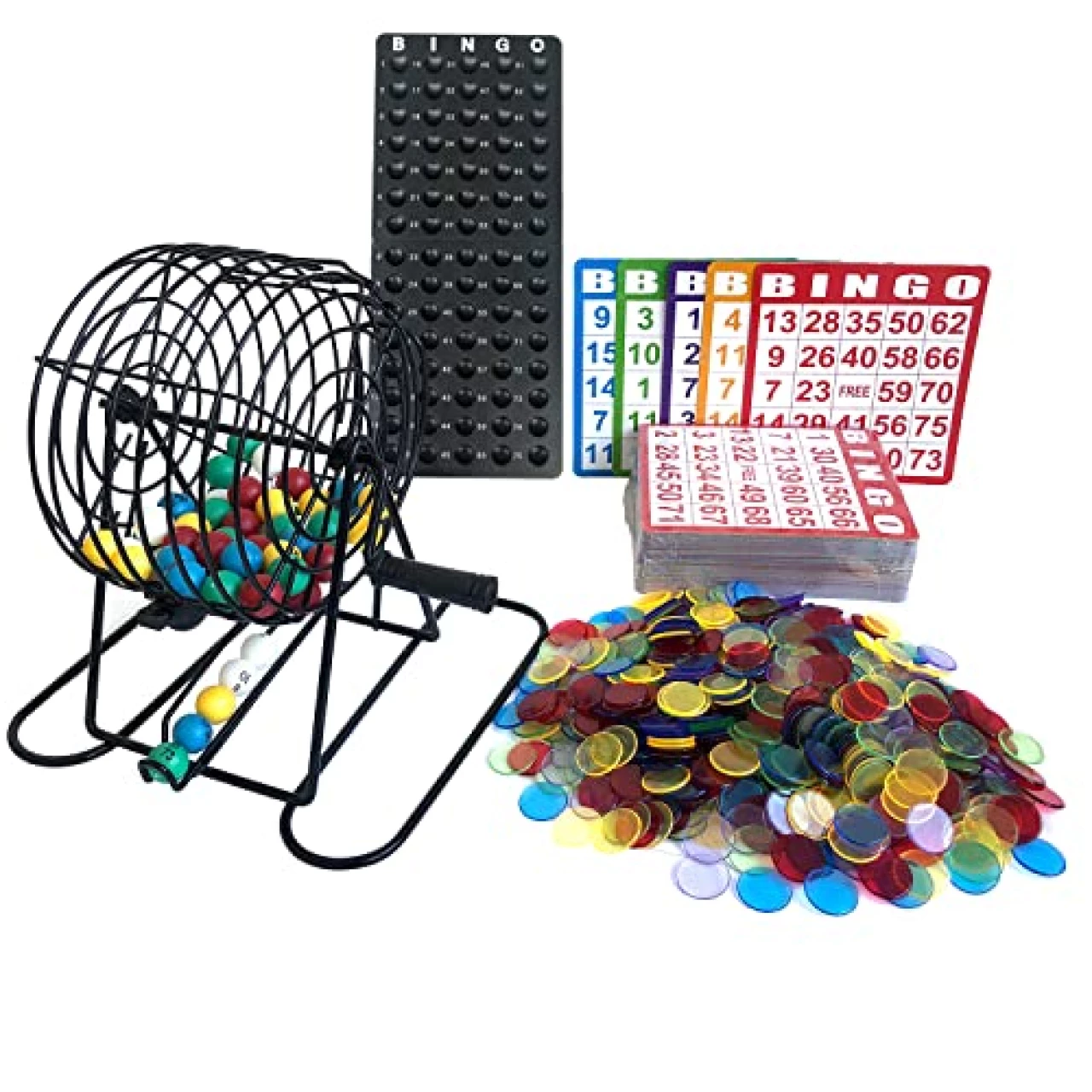 Yuanhe Deluxe Bingo Game Set-Includes Metal Cage,500 Colorful Bingo Chips,100 Bingo Cards,75 Colored Balls,Plastic Masterboard,Great for Large Groups,Parties …