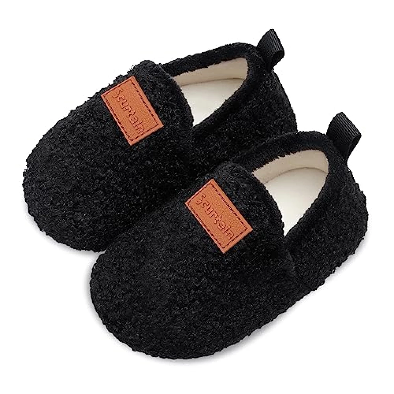 Scurtain Kids Toddler Slippers Socks Artificial Woolen Slippers for Boys Girls Baby with Non-Slip Rubber Sole 2025 Black 5.5-6 Toddler