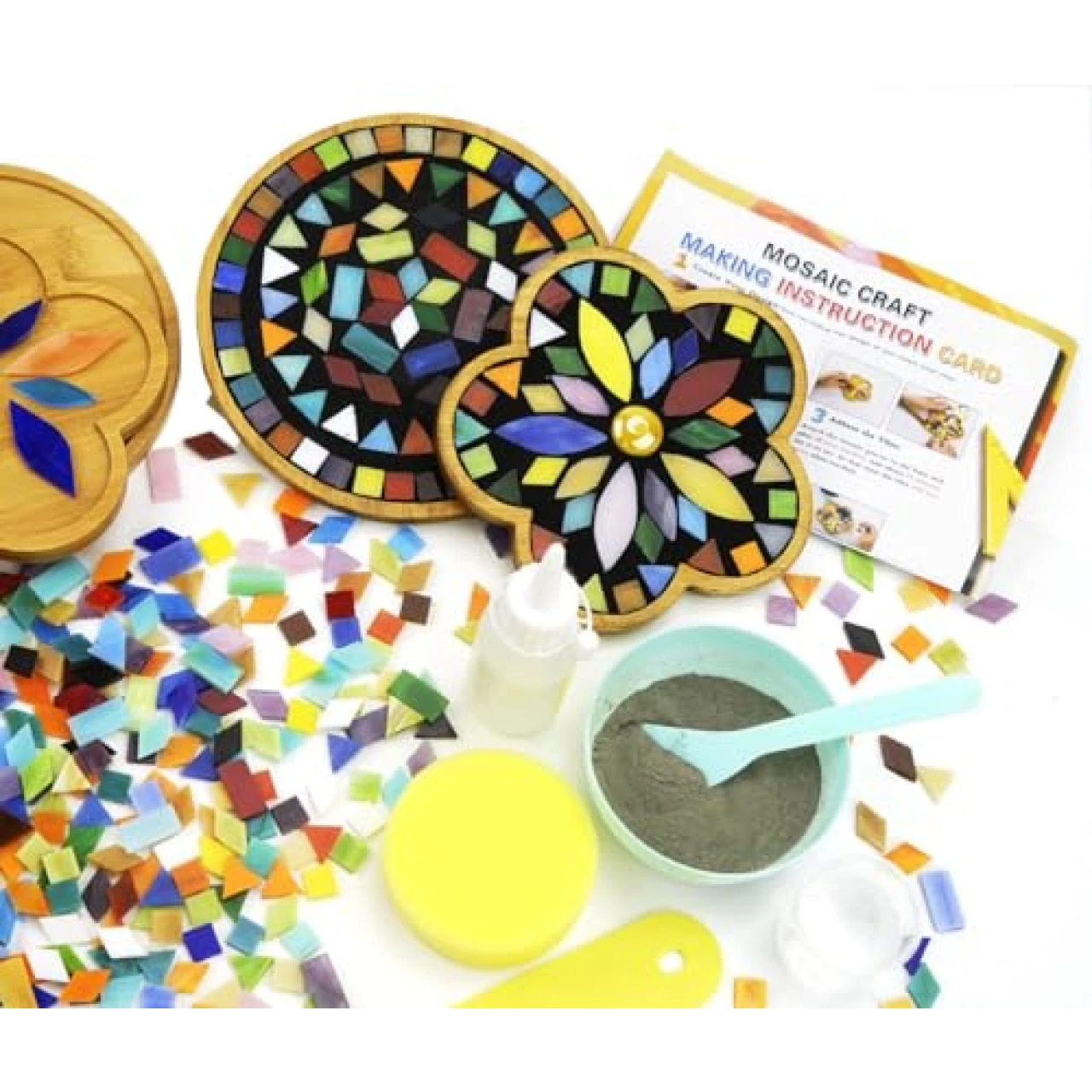 Lanyani 2 Sets of DIY Mosaic Craft Kits Mosaic Tiles Coaster Kit Make Your Own Mosaic Project Handmade Craft Set with Stained Glass Mosaic Tile Pieces for Decoration and Gift