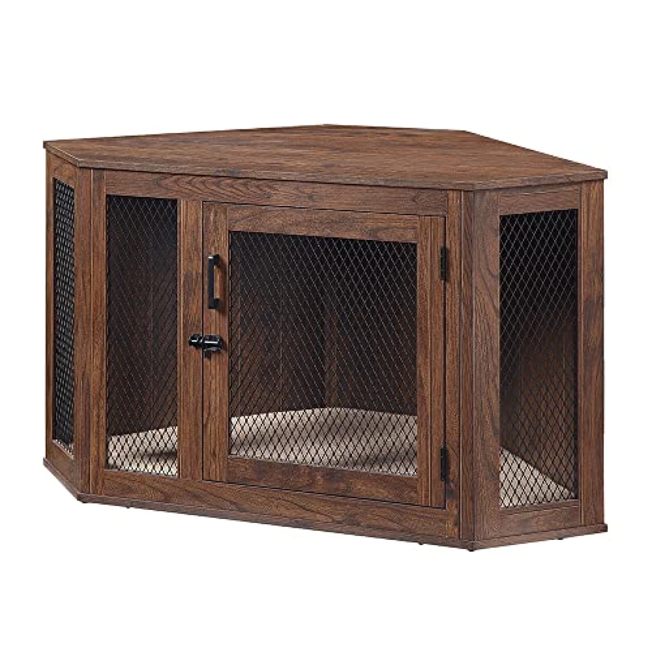 unipaws Furniture Style Corner Dog Crate for Small Medium Dogs, Indoor Aesthetic Puppy Kennel TV Stand, Modern Decorative Wood Pet House Dog Cage, Pretty Cute End Side Table Nightstand, Walnut