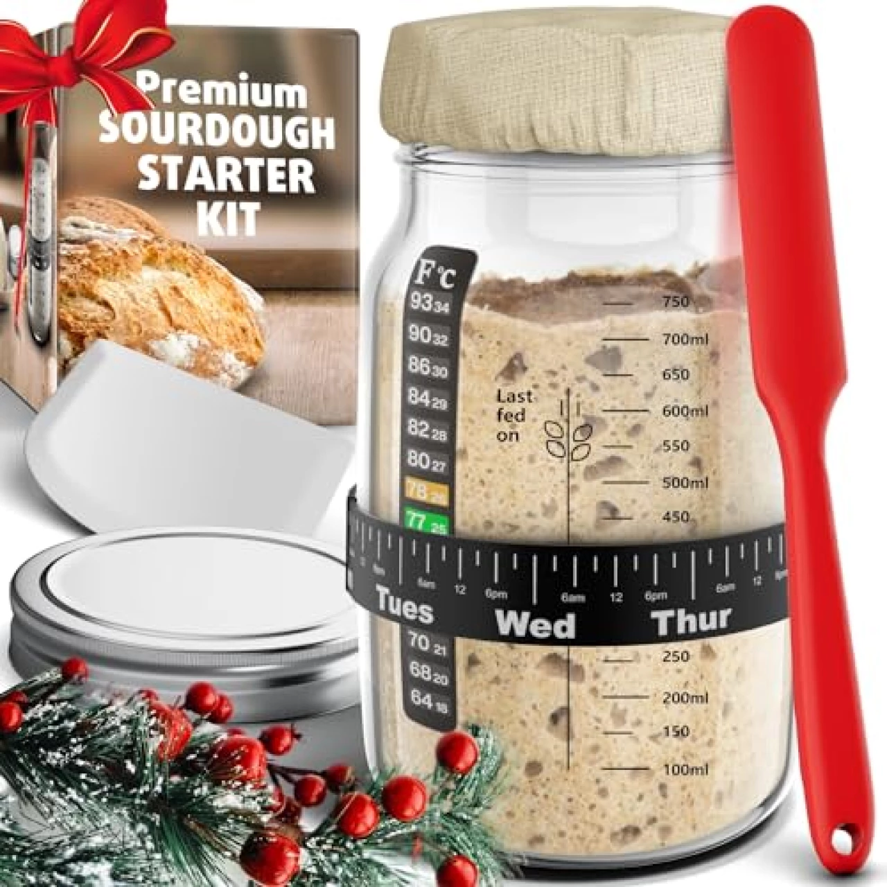 Ultimate Sourdough Starter Jar Kit 31.8 oz - Reusable Sourdough Jar for Easy Bread Baking