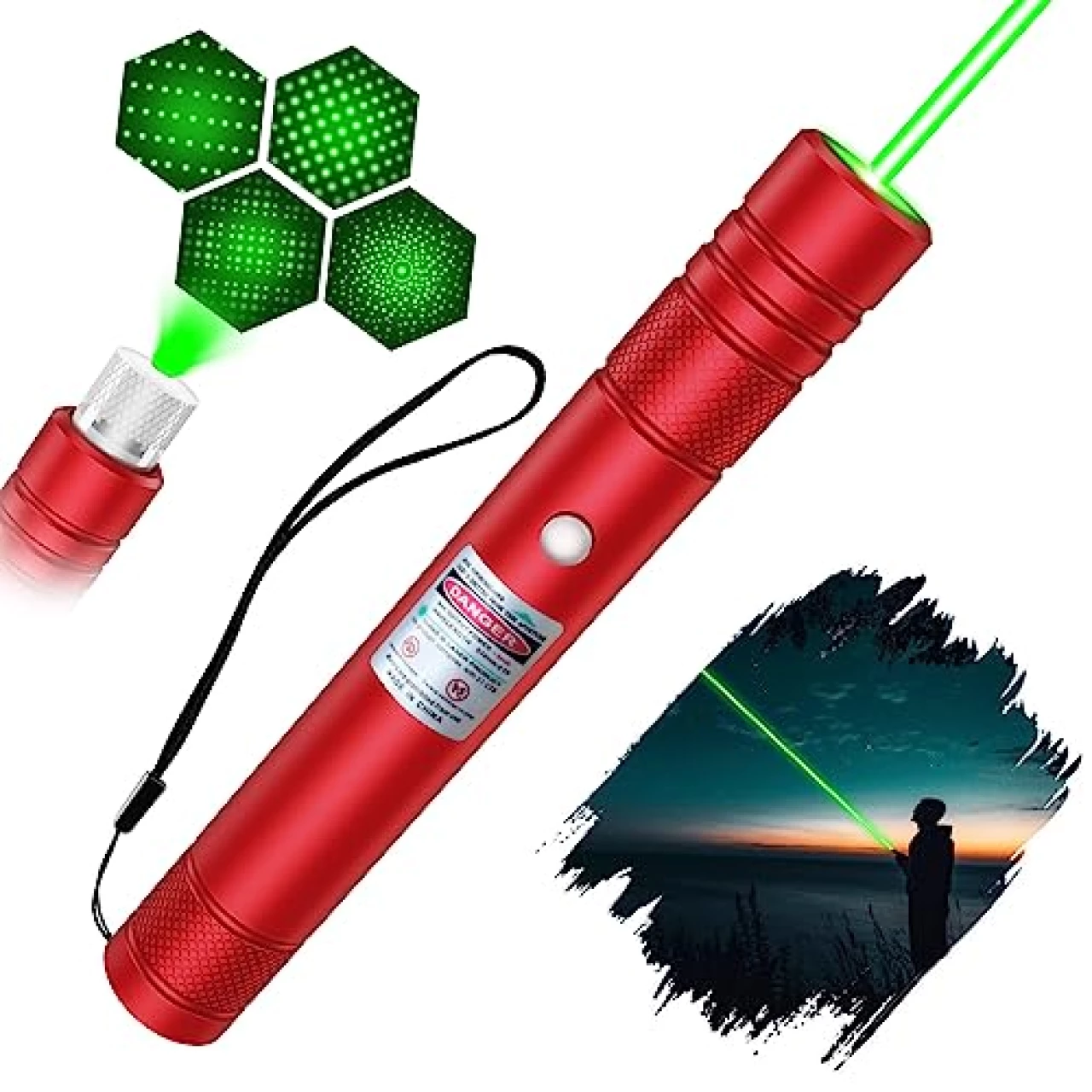 DCLIKRE Green Laser Pointer High Power with Red Shell, Green Laser Light Presentation Lazer Beams Pointer, Long Range USB Rechargeable Strong Laser Pointer Pen for TV Screen Outdoor Astronomy Pet