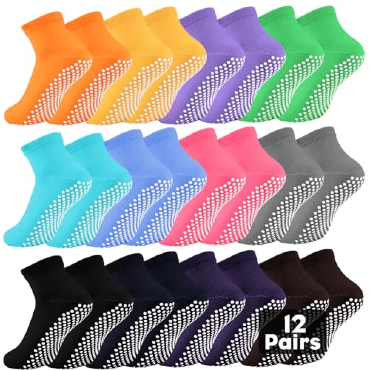 WANZHIHUI 12 Pairs Pilate Grip Socks for Women Anti-Skid Yoga Socks with Grips Hospital Socks Solid Color Bulk Ankle Socks