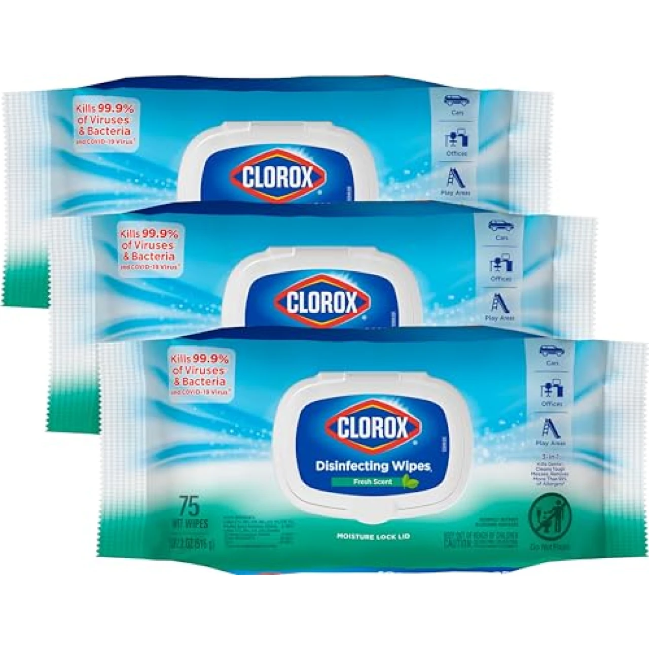 Clorox Disinfecting Wipes, Fresh Scent, 75 Count (Pack of 3) (Package May Vary)