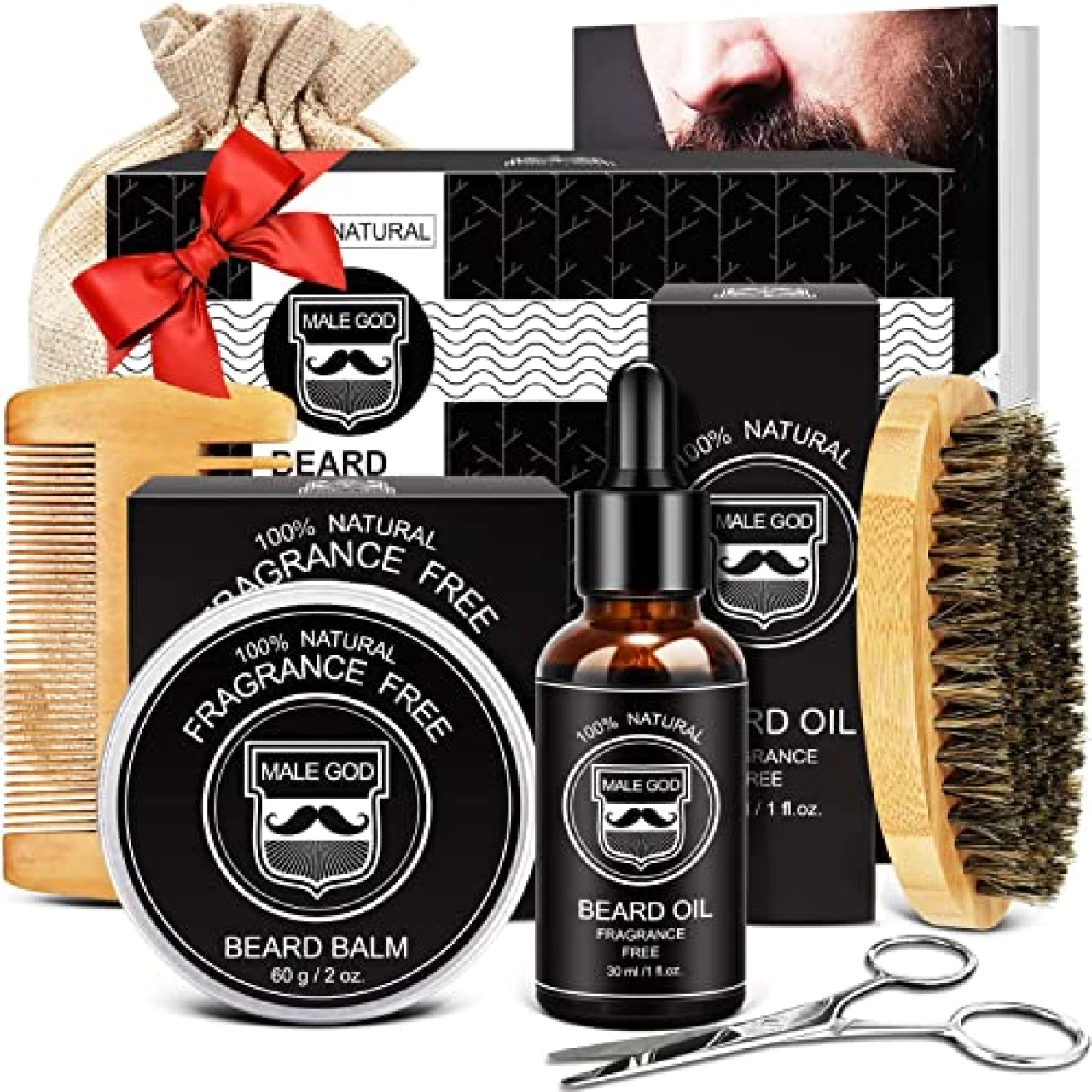 MALE GOD Valentines Day Gifts for Him, Beard Kit w/Beard Oil &amp;Blam, Beard Brush &amp;Comb