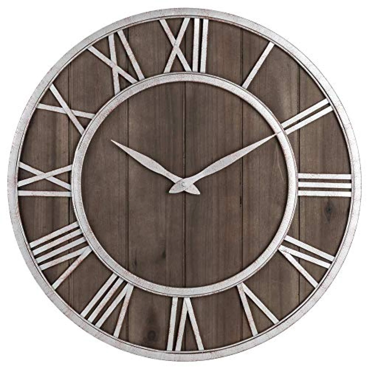 Oldtown Farmhouse Metal &amp; Solid Wood Noiseless Wall Clock (Dark Brown, 24-inch)