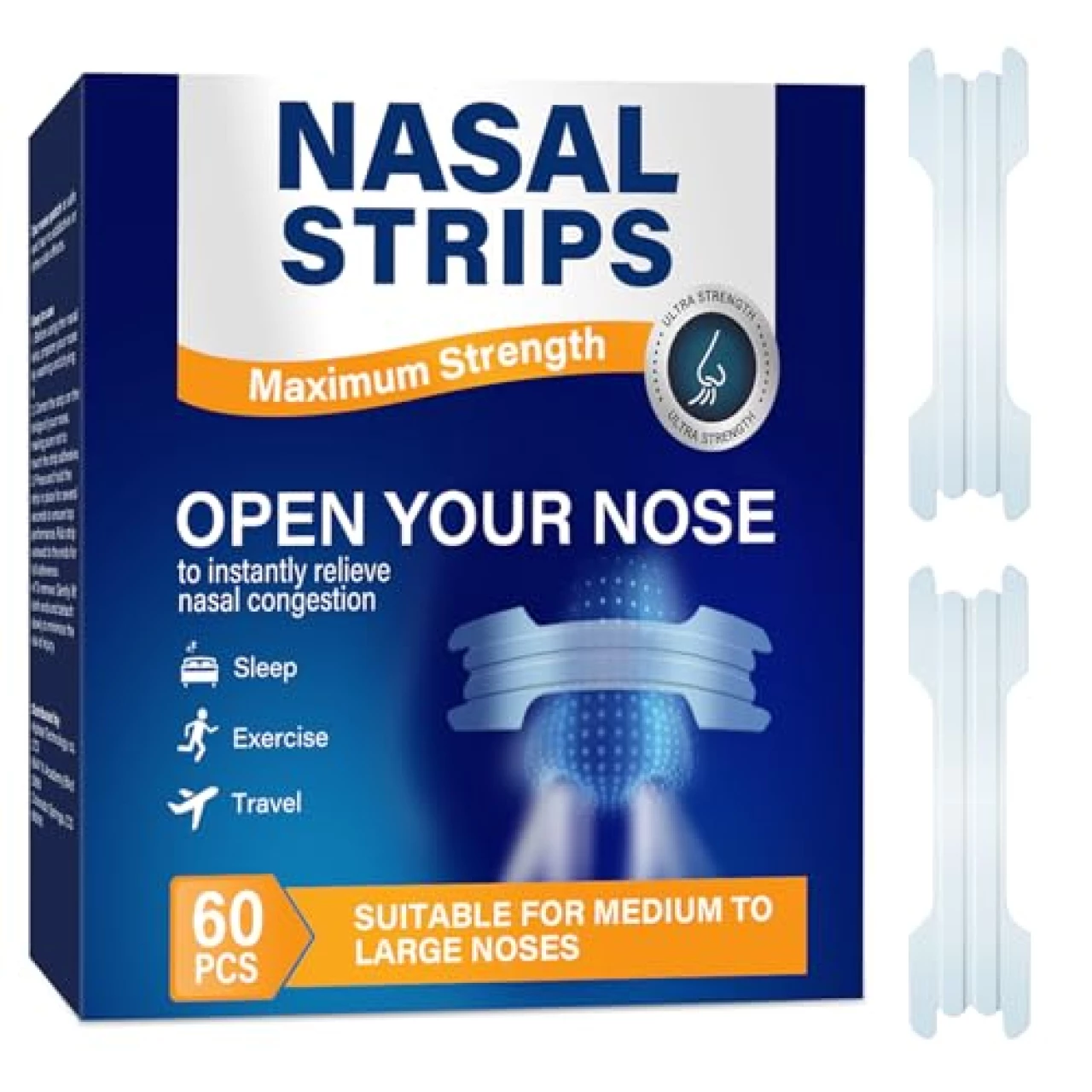 Nasal Strips for Snoring, 60Pcs Clear Nose Strips for Breathing, Extra Strength Anti Snoring Solution