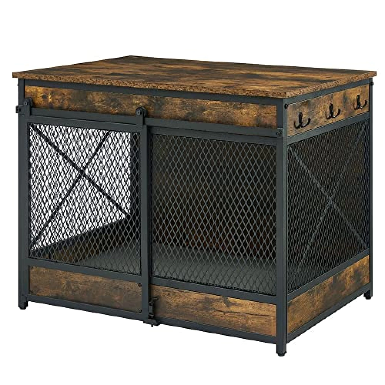 unipaws Furniture Style Sliding Door Dog Crate for Medium Dogs, Indoor Aesthetic Puppy Kennel, Modern Decorative Wood Wire Pet House Dog Cage, Pretty Cute End Side Table Nightstand, Rustic