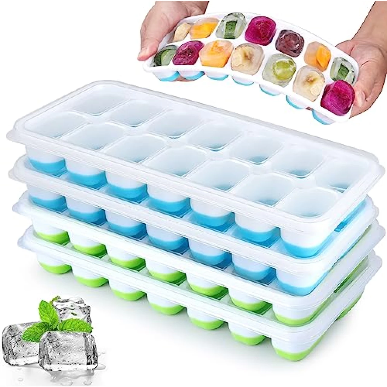 Jrisbo Silicone Ice Cube Tray, 4 Pack Easy-Release &amp; Flexible 14-Ice Cube Trays