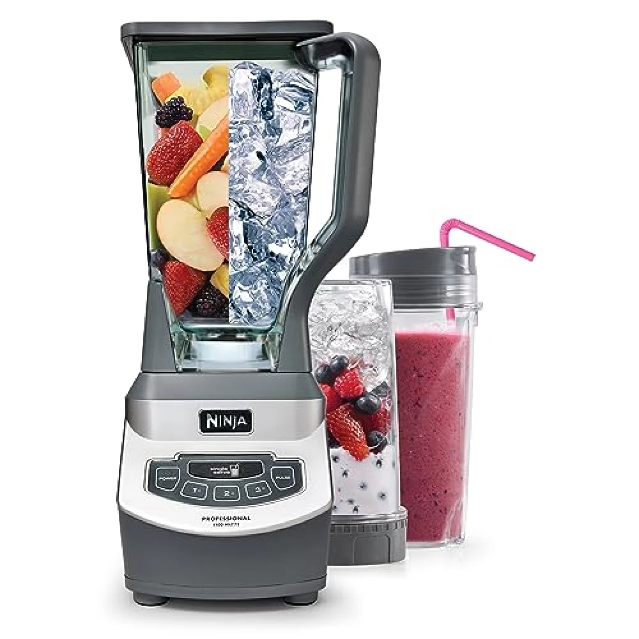 Ninja BL660 Professional Compact Smoothie &amp; Food Processing Blender, 1100-Watts, 3 Functions -for Frozen Drinks, Smoothies, Sauces, &amp; More, 72-oz.* Pitcher, (2) 16-oz. To-Go Cups &amp; Spout Lids, Gray