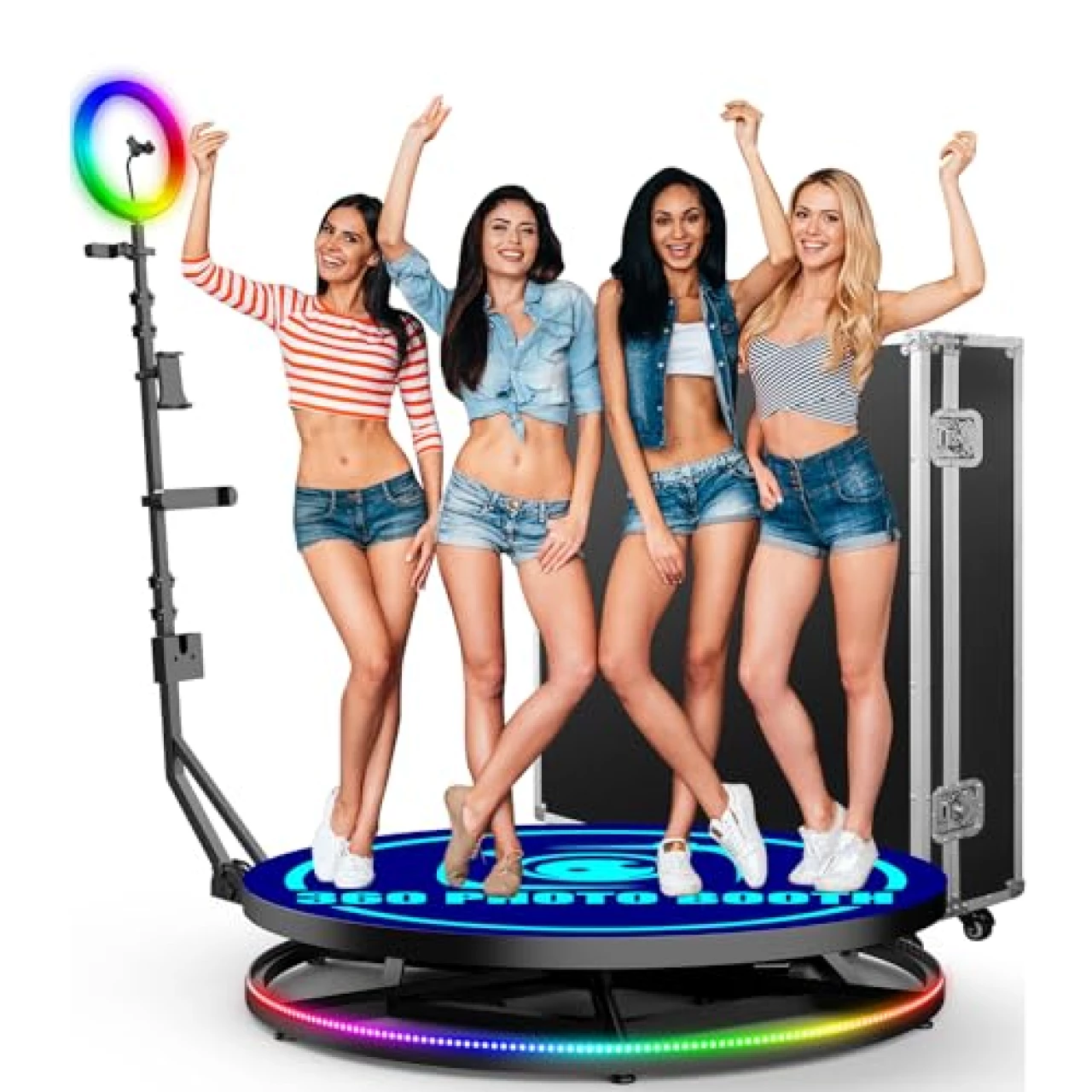 360 Photo Booth Machine for Parties with Ring Light Stand