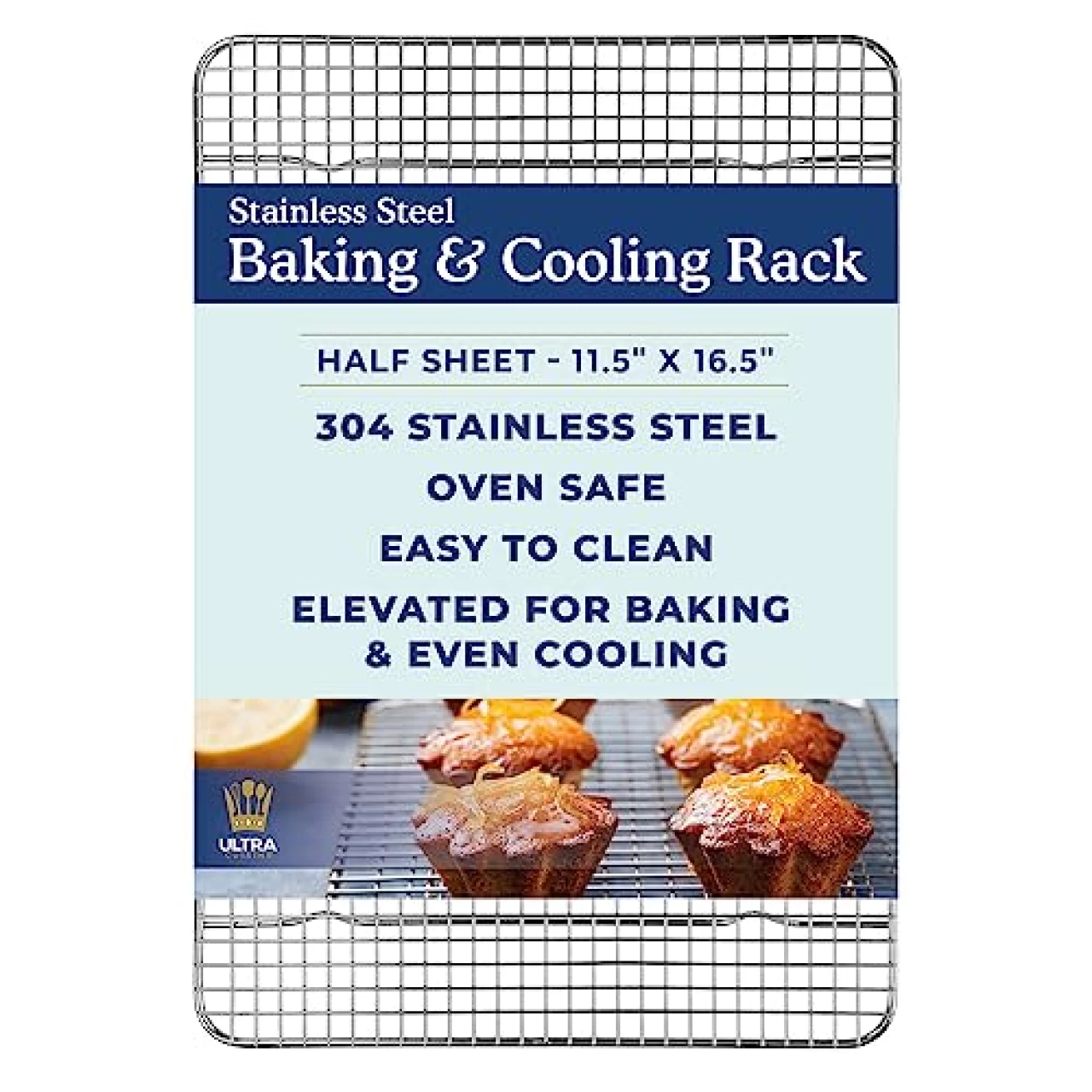 Ultra Cuisine Heavy Duty Cooling Rack for Cooking and Baking - 100% Stainless Steel Baking Rack &amp; Wire Cooling Rack - Cookie Cooling Racks for Baking - Food Safe - Fits Half Sheet Pans - 11.5&quot; x 16.5&quot;